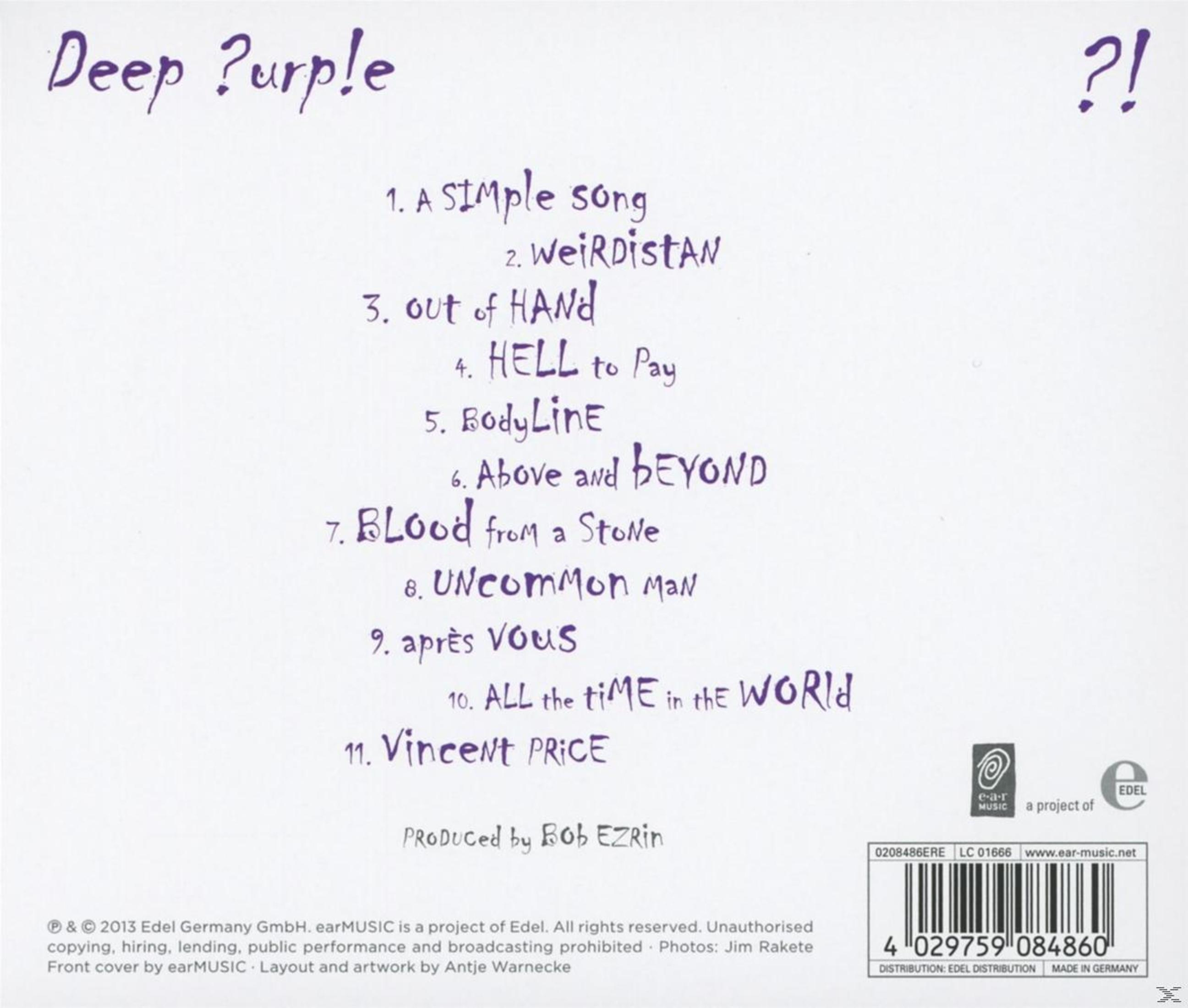 Albumcover mit handgeschriebenen Songtiteln, Deep Purple Logo und Fragezeichen. Produziert von Bob Ezrin.