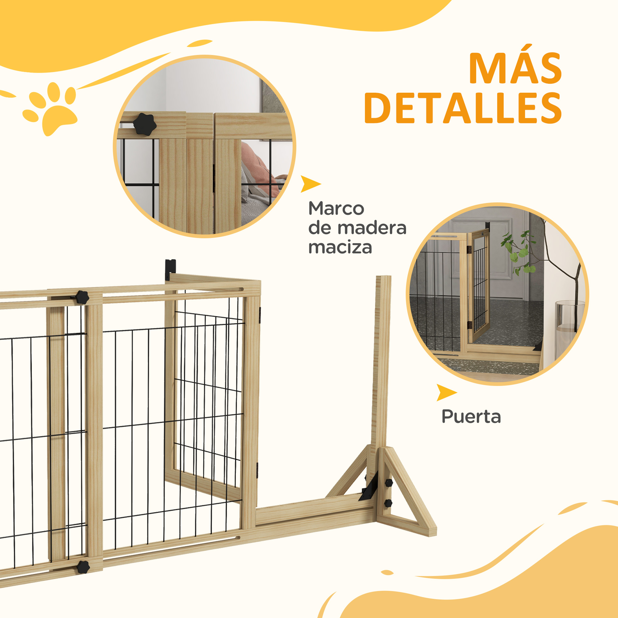Puerta para mascotas de madera con detalles que muestran el marco, puerta y construcción.