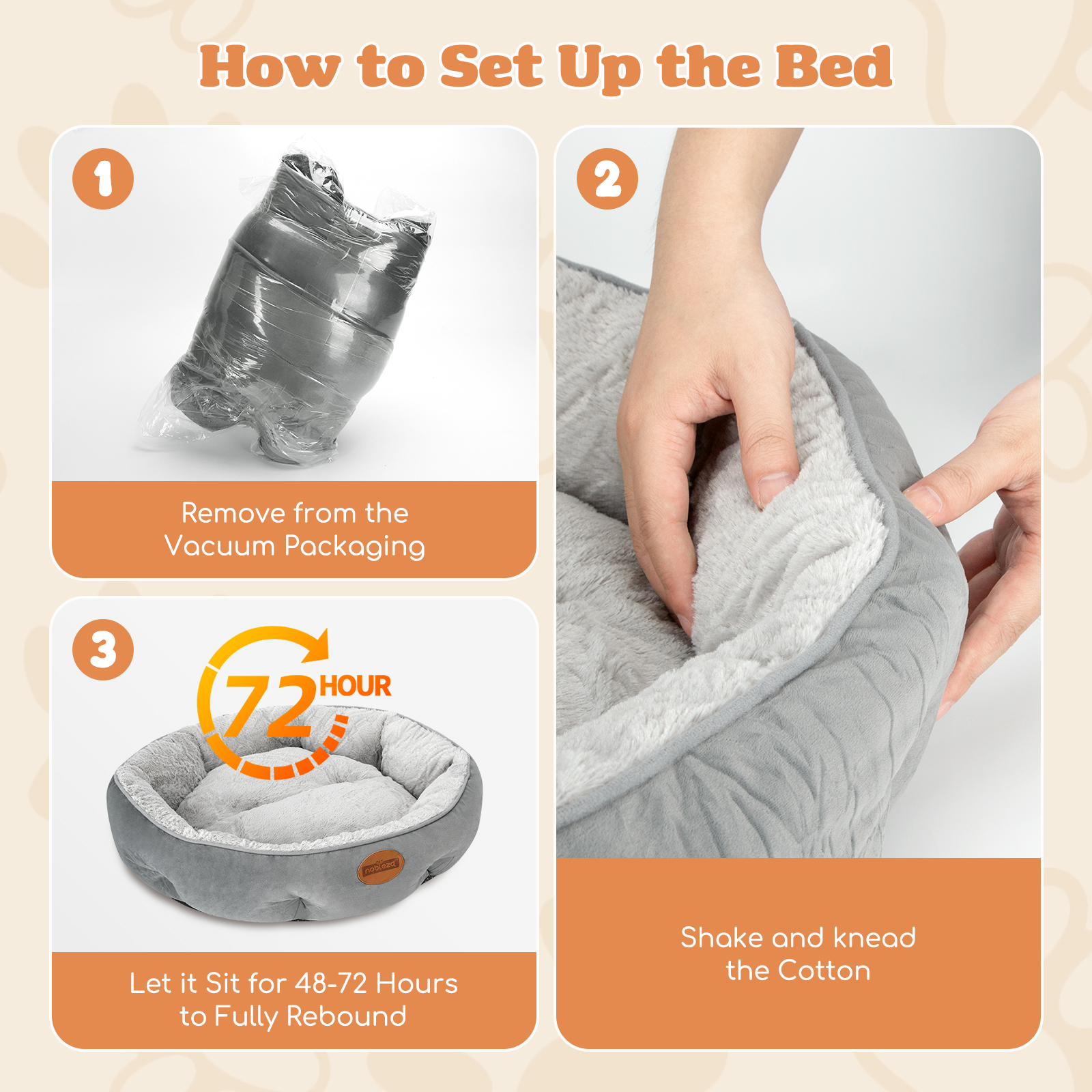 Instrucciones para configurar una cama para mascotas.