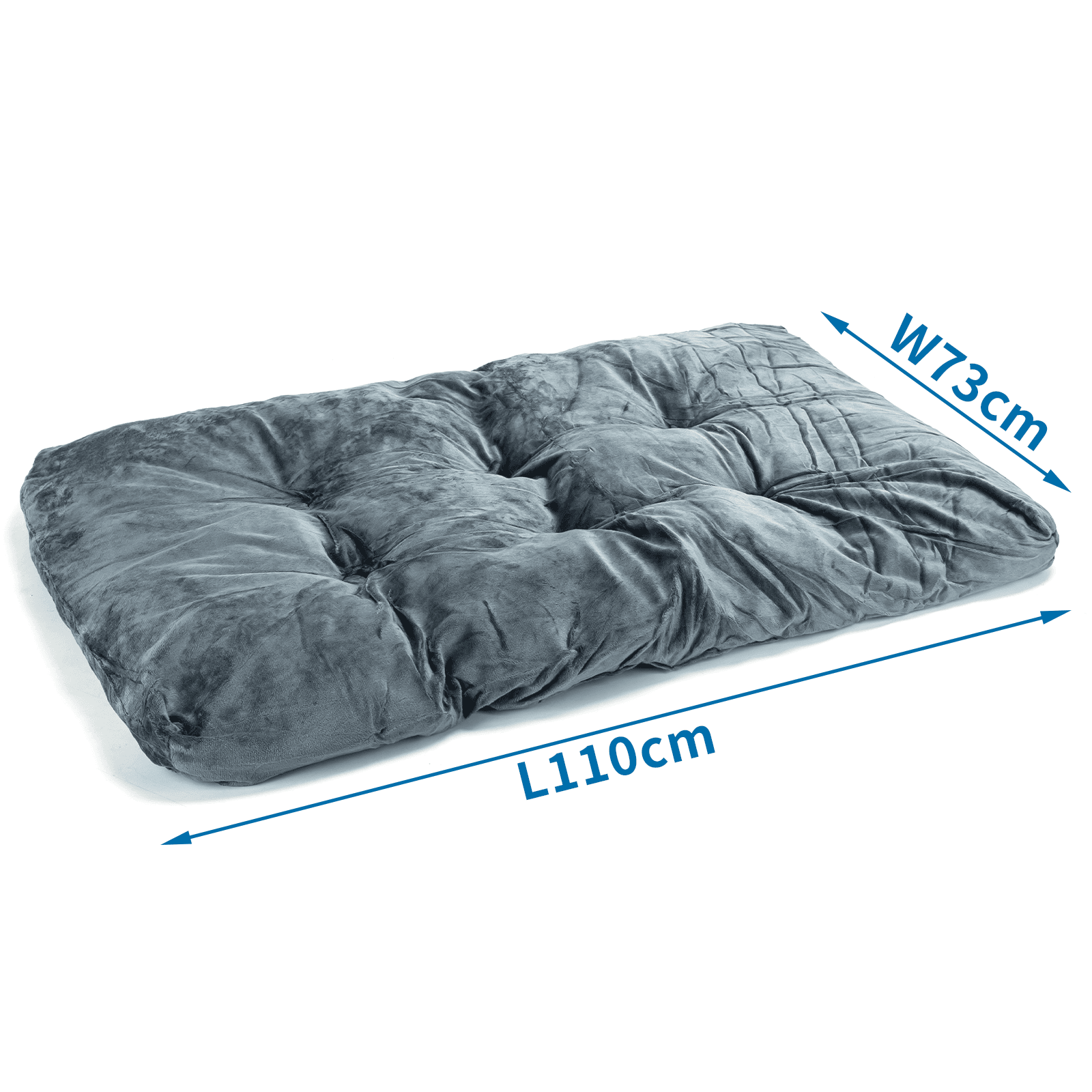 Cojín para cama de perro gris, rectangular, con dimensiones L110cm y An73cm.