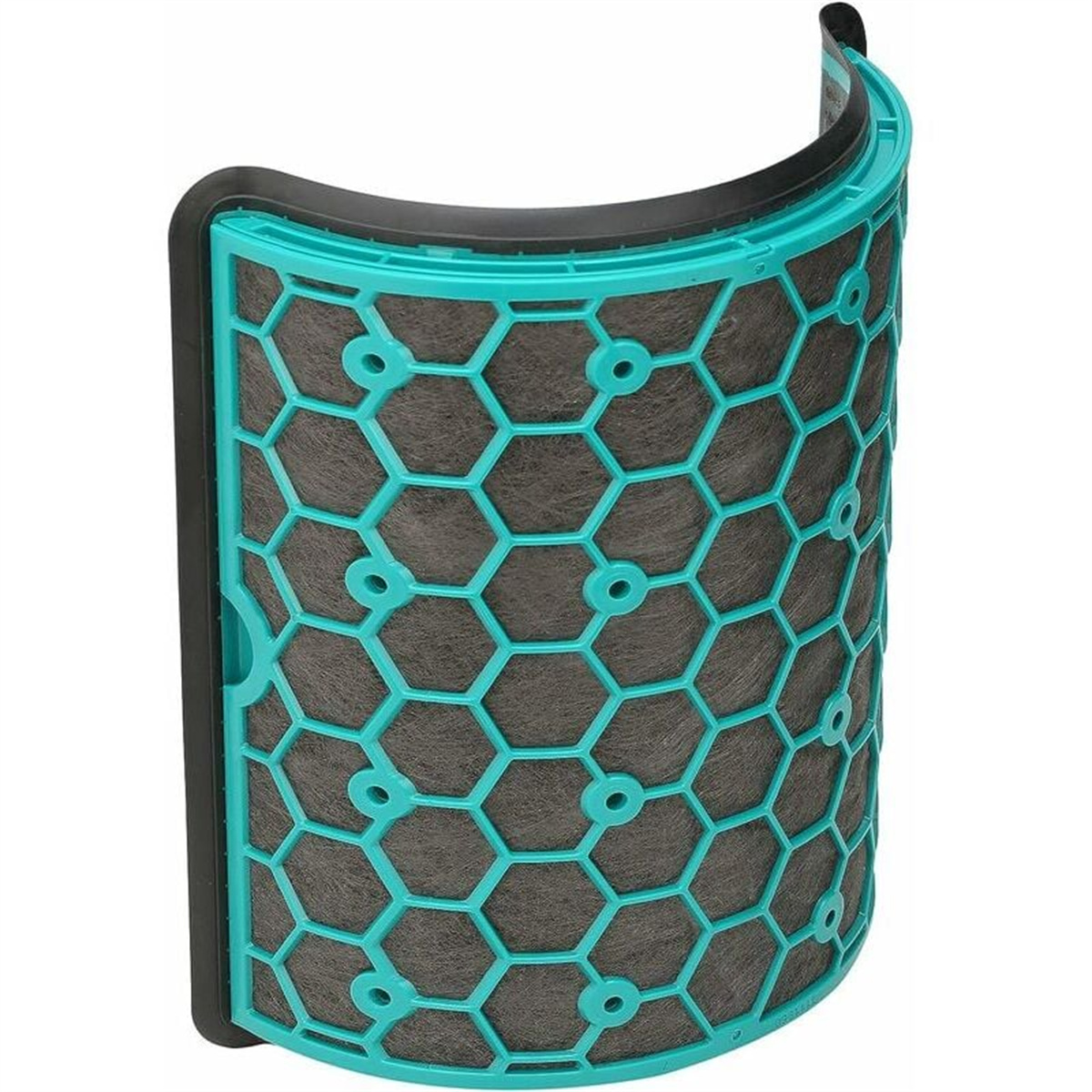Ein blau-schwarzer Luftfilter für ein Gerät mit Wabenmuster.