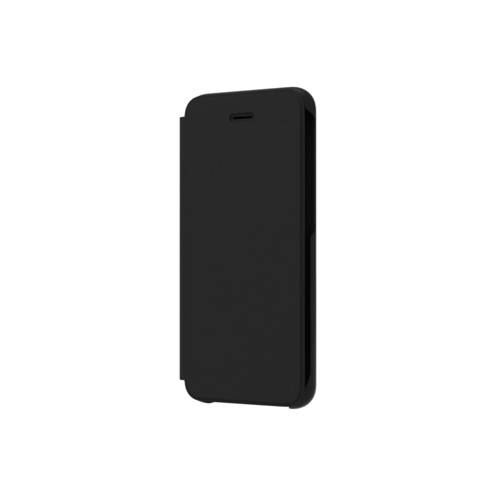 Una custodia per smartphone nera, chiusa. Mostra una superficie nera liscia e uniforme.
