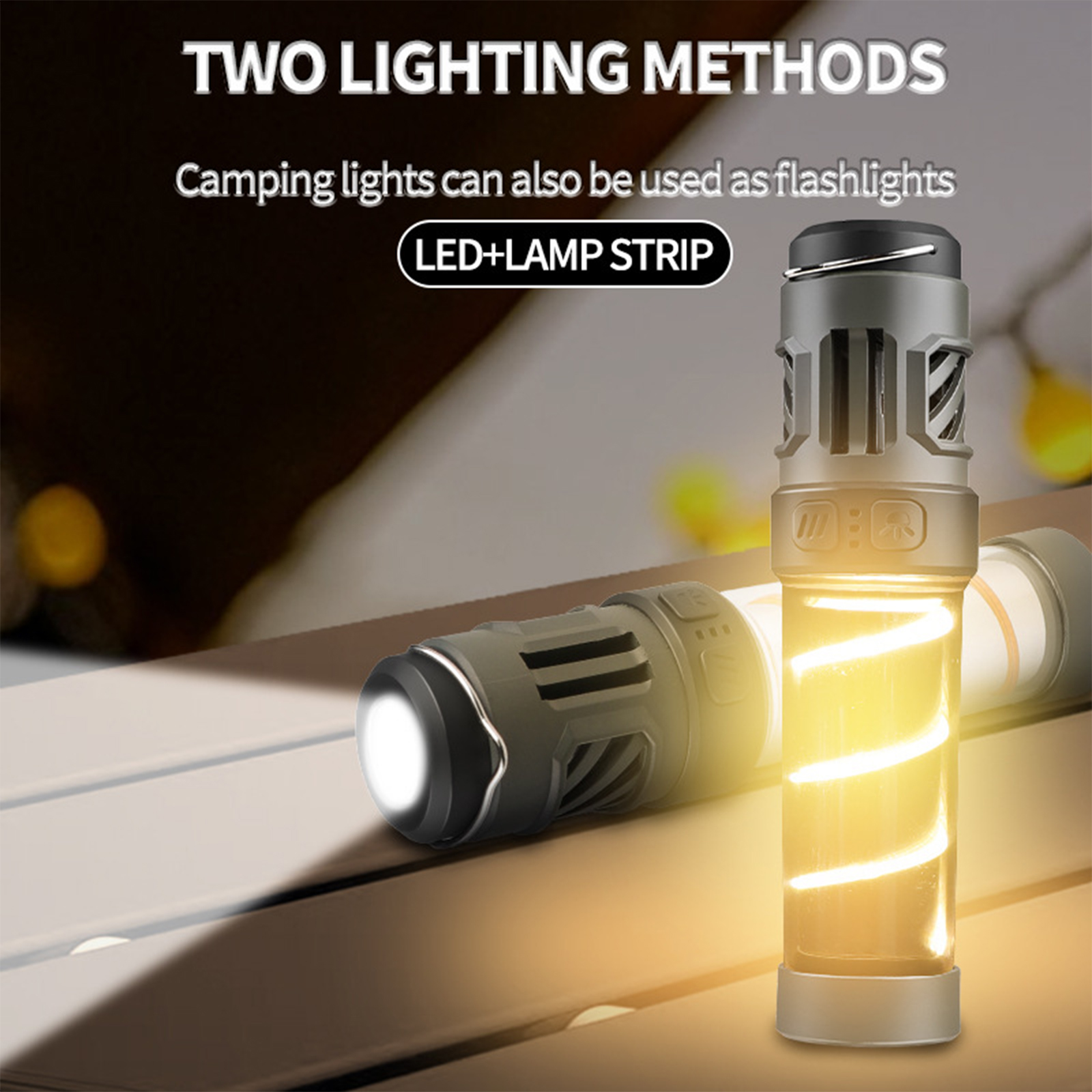 Zwei Lampen, eine beleuchtet. Text-Overlay über zwei Beleuchtungsmethoden.