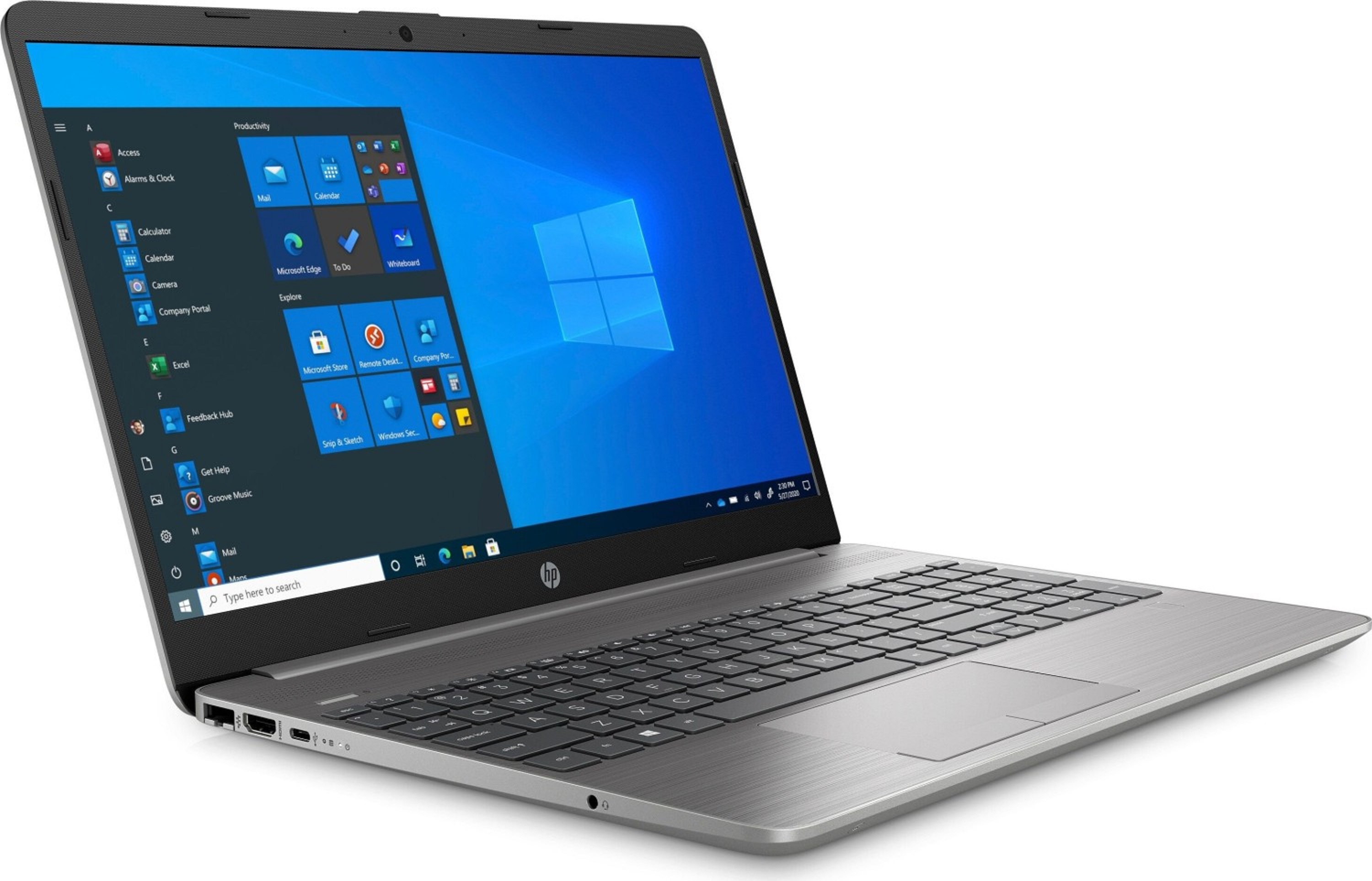 Ein Laptop auf einer weißen Oberfläche, der die Benutzeroberfläche des Windows-Betriebssystems anzeigt.