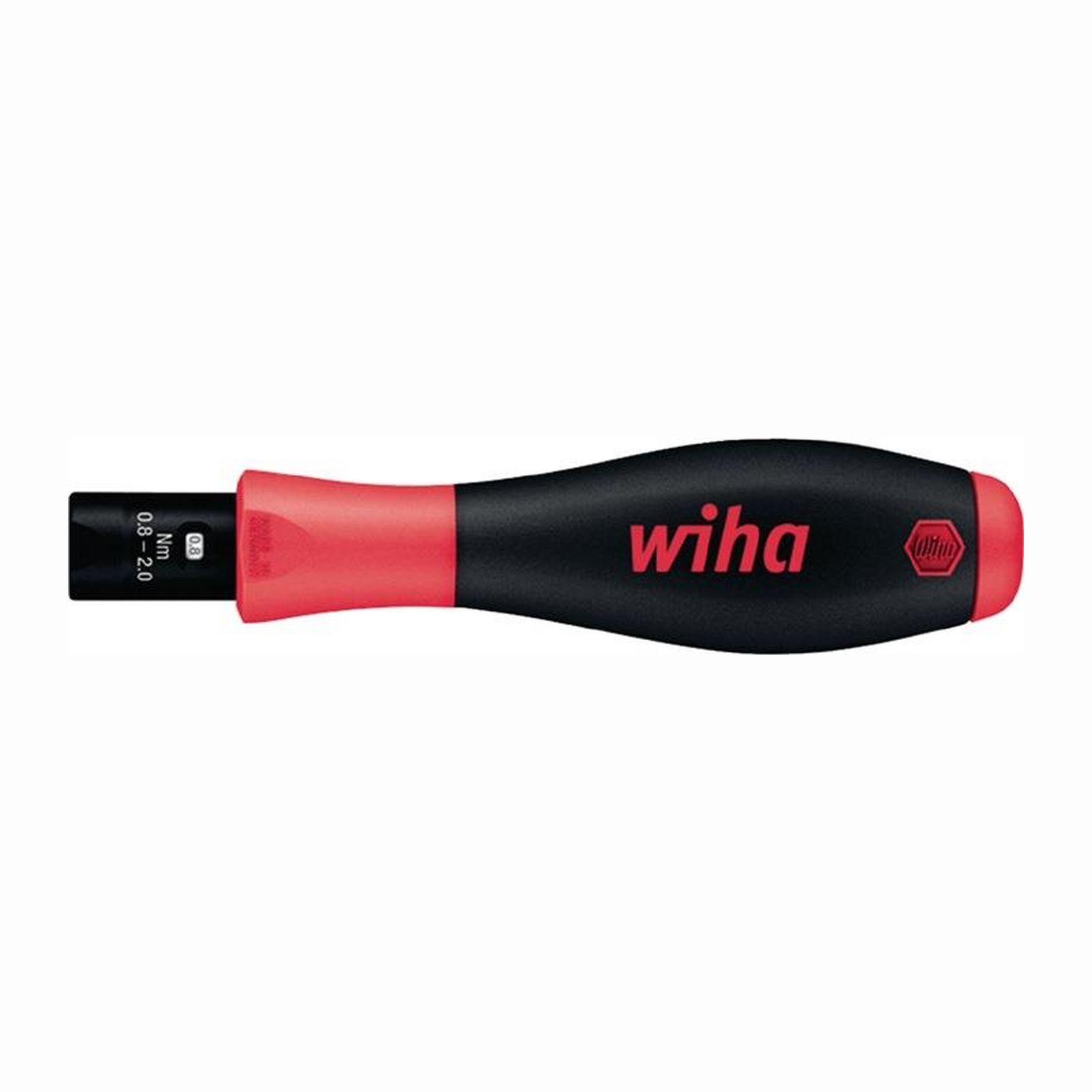 Destornillador Wiha negro y rojo, con el logotipo de Wiha, sobre un fondo blanco.