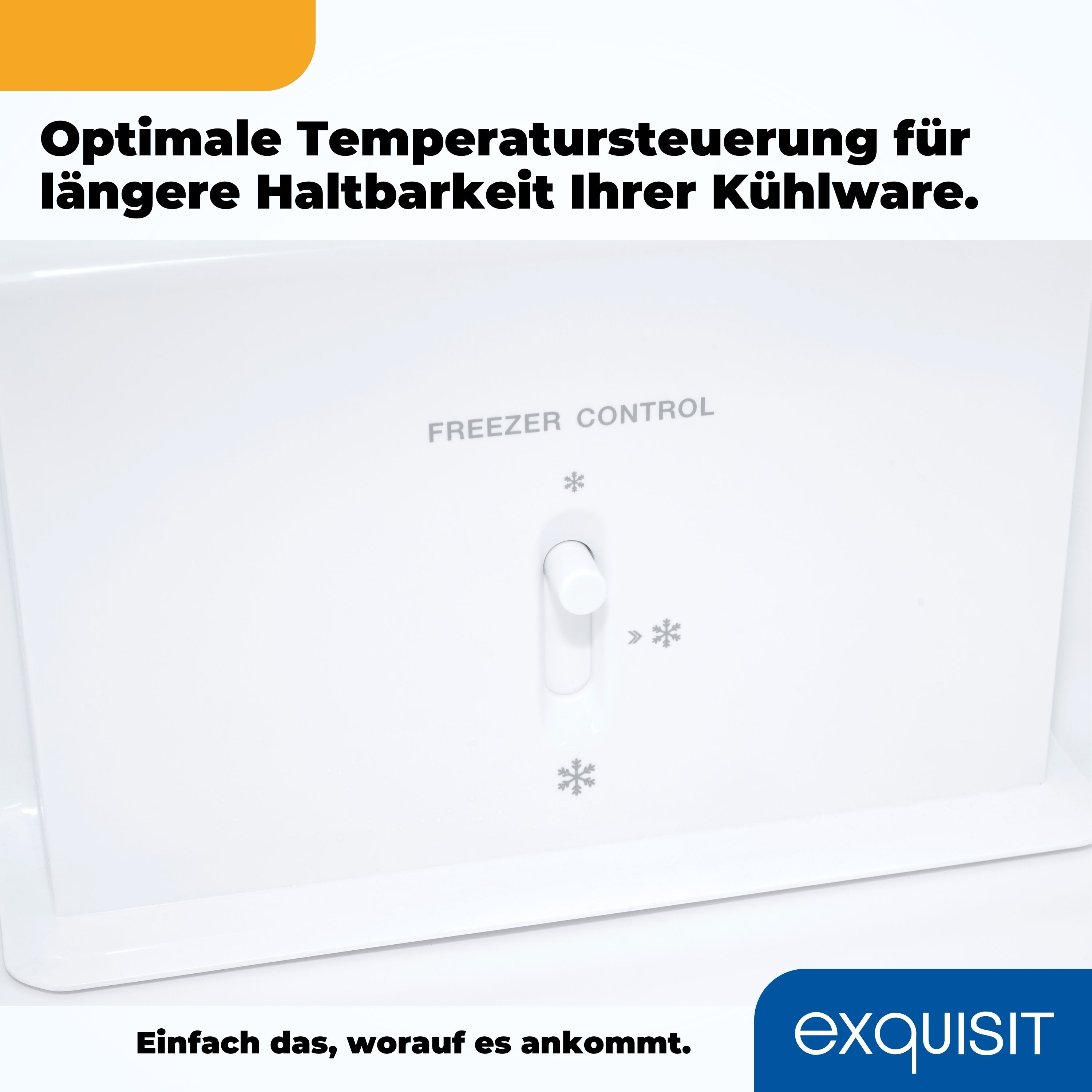 Primer plano del panel de control de un refrigerador con un dial de temperatura e iconos de copo de nieve.
