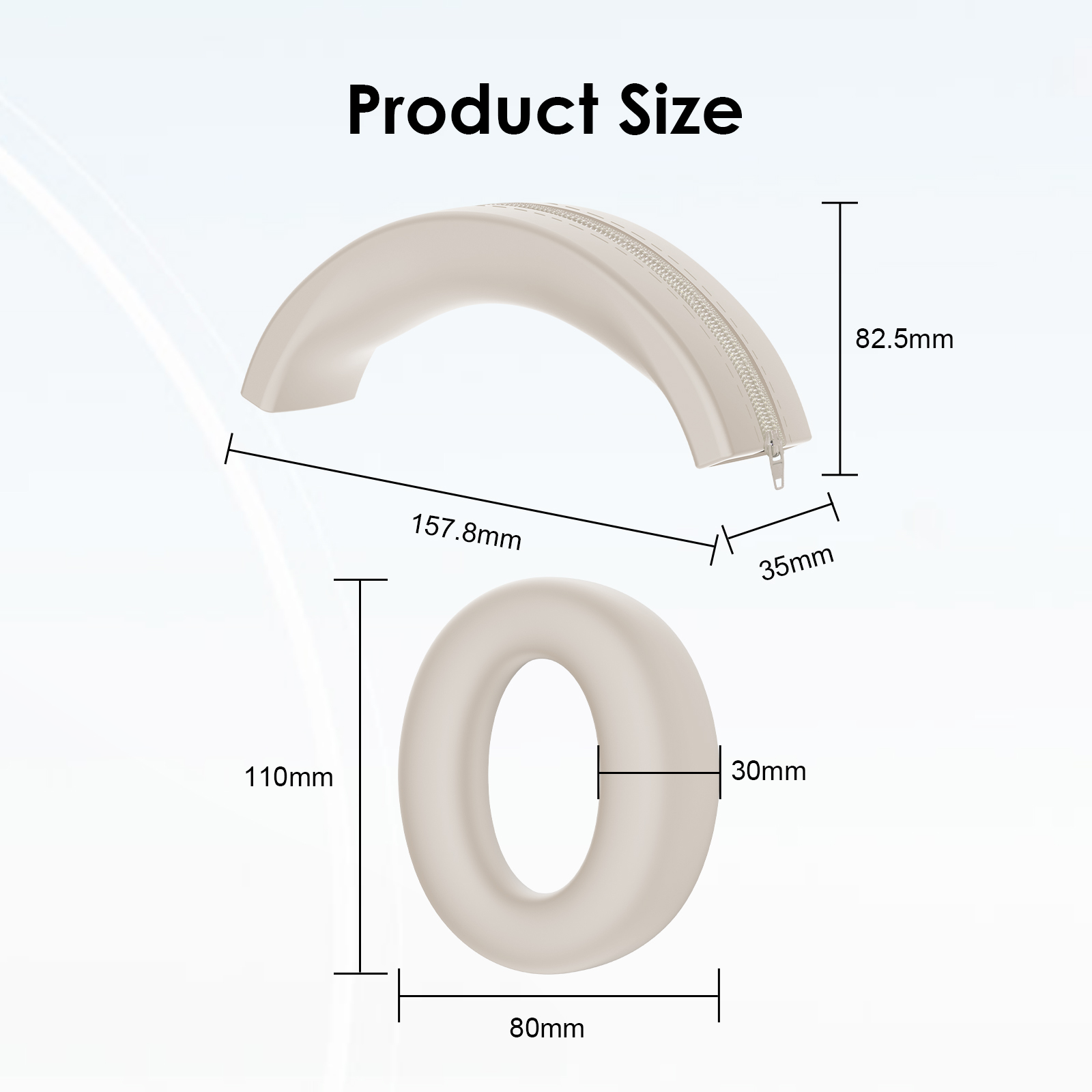 Due forme in plastica beige, una arcuata con cerniera, l'altra un cerchio, con misure.