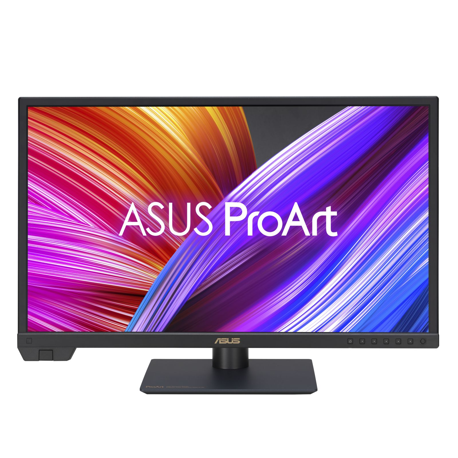 Monitor ASUS ProArt na białym tle. Ma czarną ramkę i kolorowy wyświetlacz.