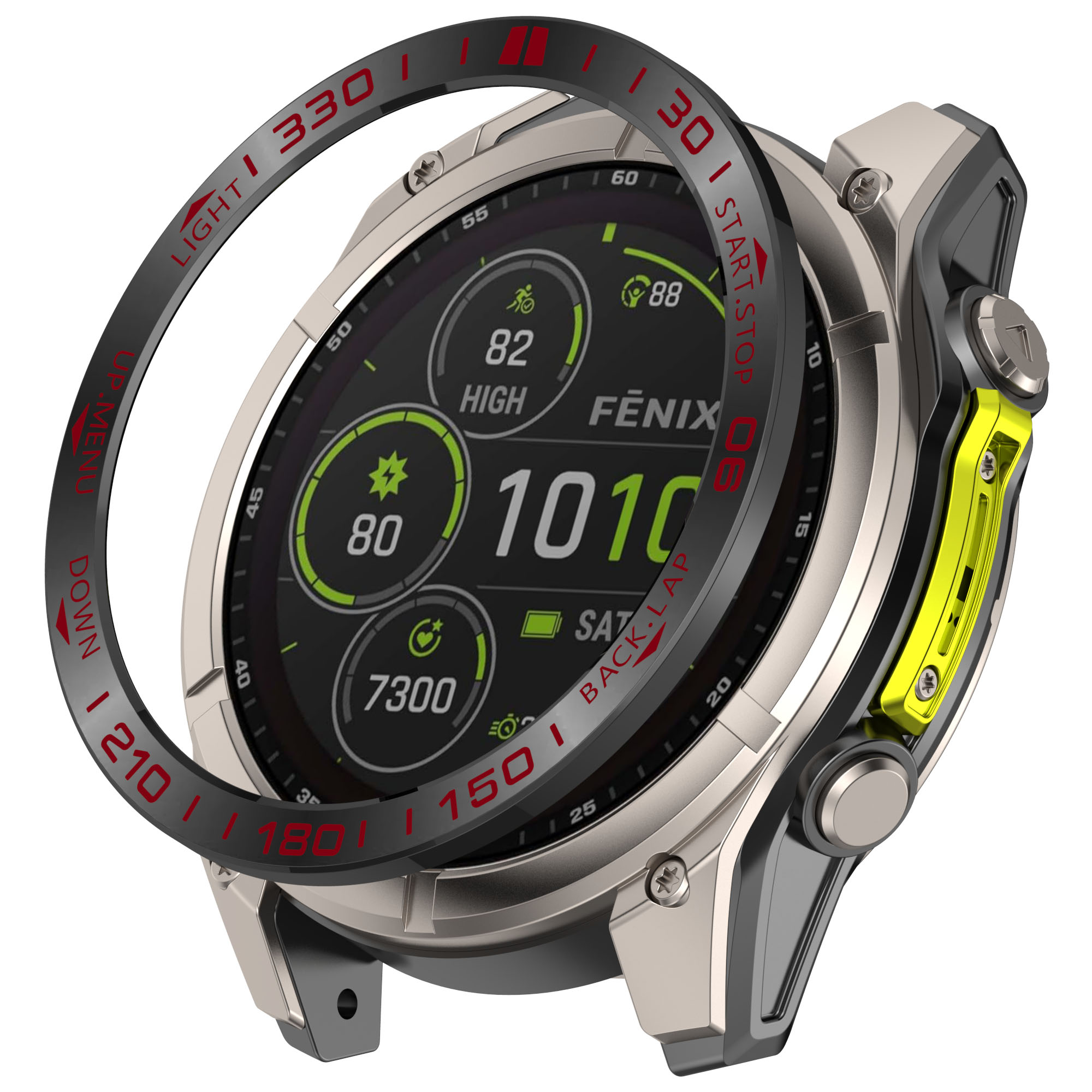 Eine Uhr mit schwarzer Lünette und digitaler Anzeige mit Daten.
