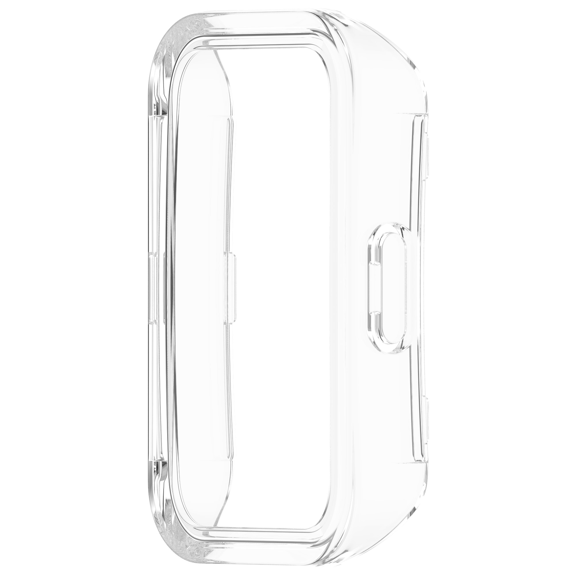 Custodia protettiva trasparente per smartwatch, forma rettangolare con angoli arrotondati.