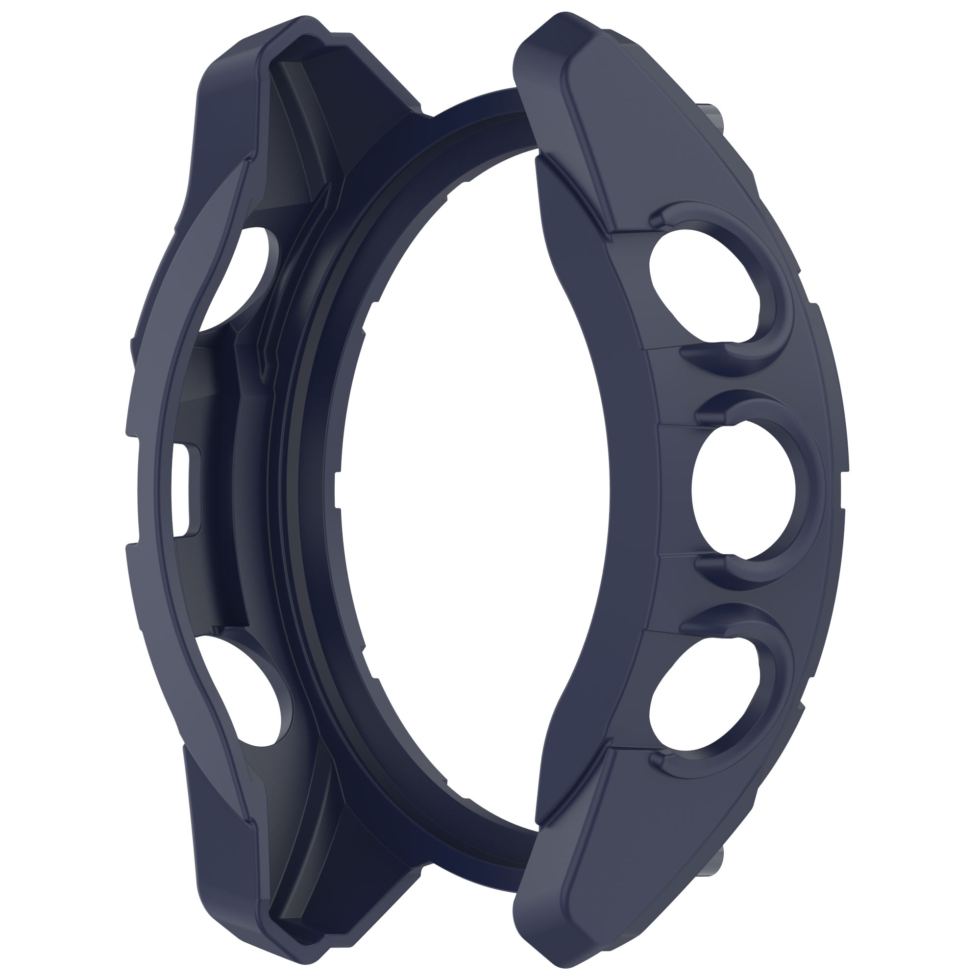 Una lunetta per orologio blu scuro con tre fori. È un accessorio per un orologio.