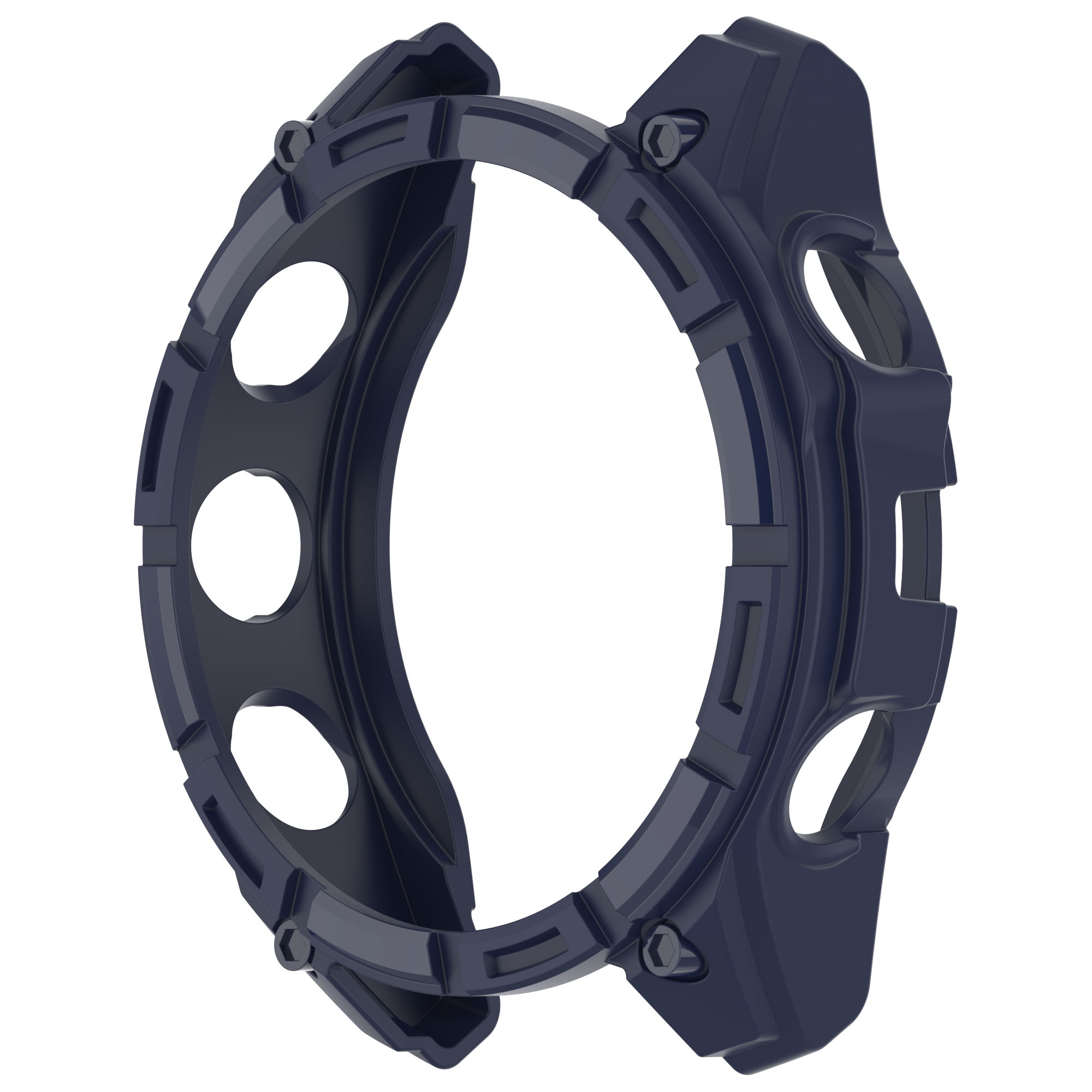 Protezione della cassa dell'orologio blu scuro con ritagli per i pulsanti e la visibilità dello schermo.