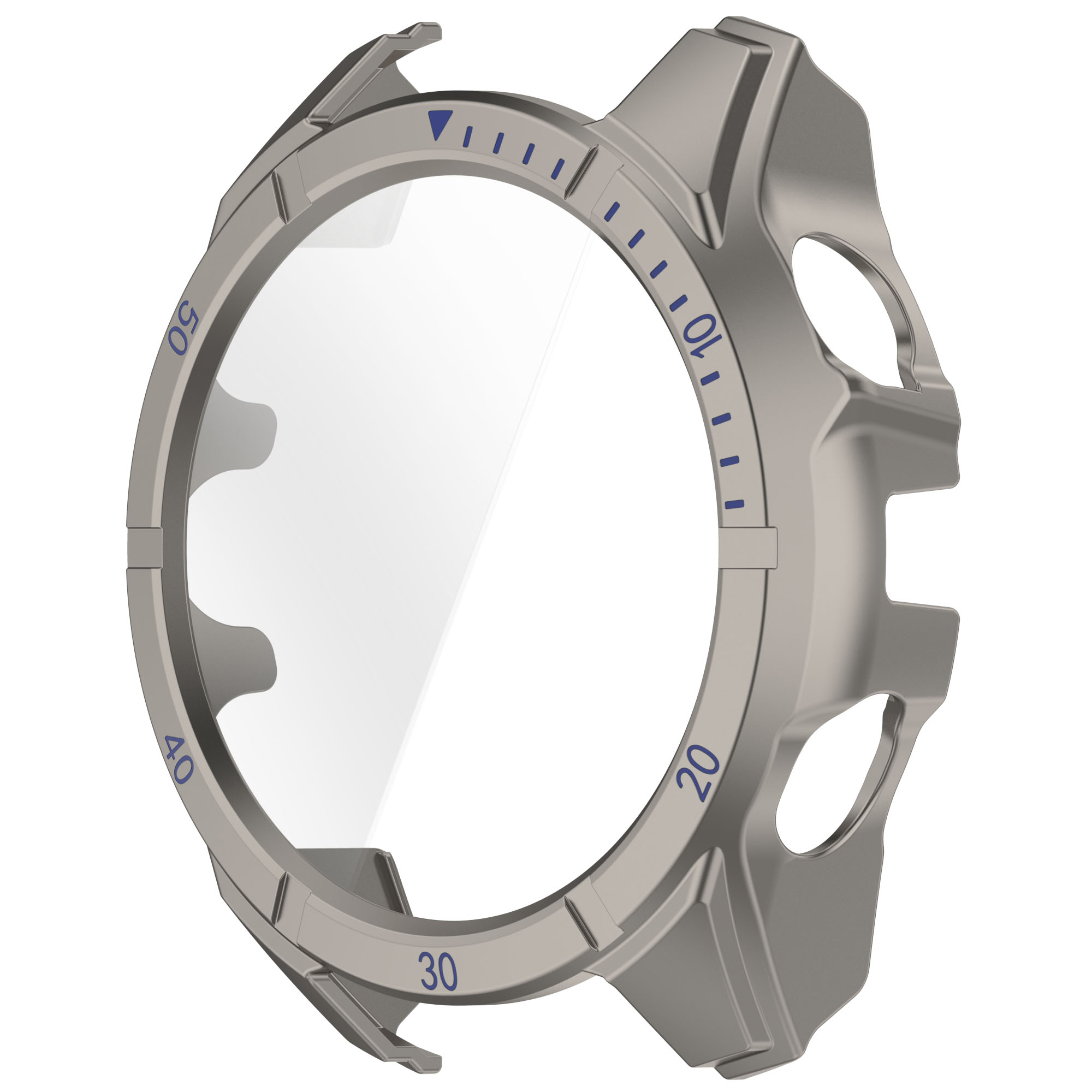 Una lunetta per orologio con segni blu. I numeri sono visibili. È realizzata in metallo.