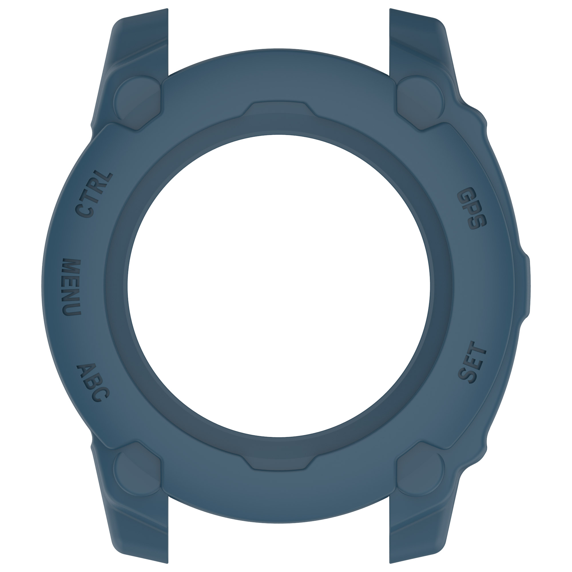 Lunetta blu. Pulsanti etichettati: ABC, MENU, CTRL, GPS, SET. Spazio aperto per lo schermo.