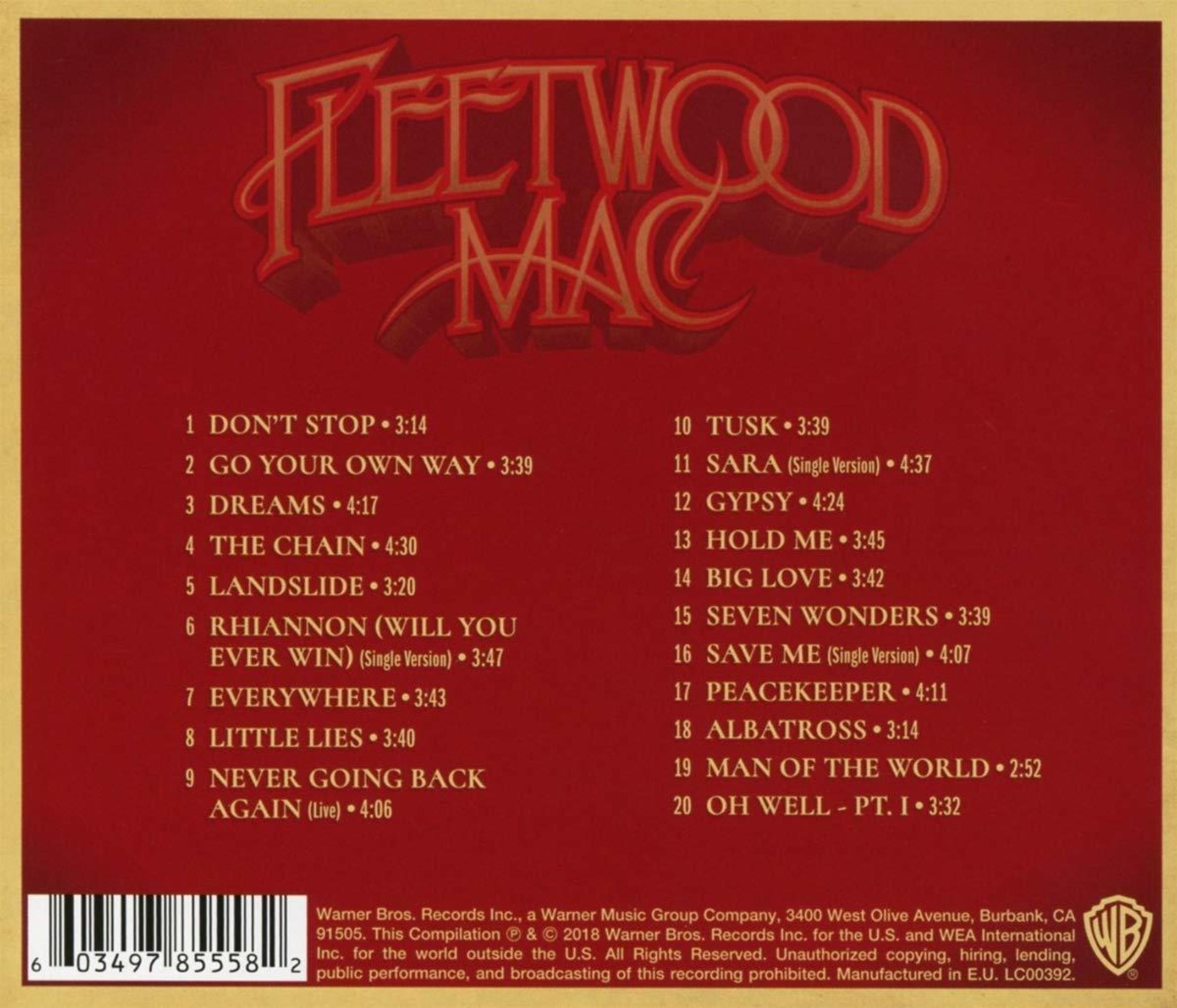 Retro dell'album dei Fleetwood Mac, tracklist, titolo dell'album e logo Warner Bros. Records.