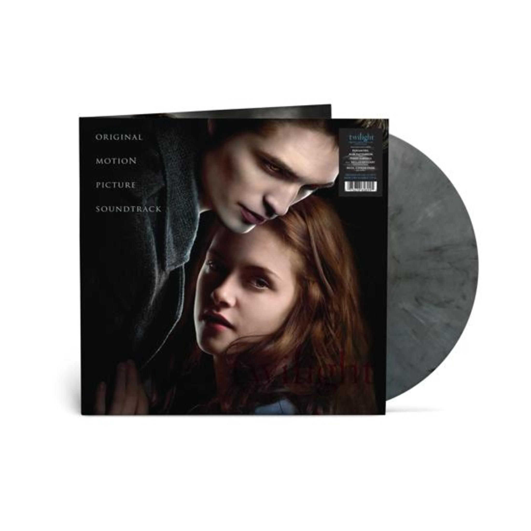 Copertina dell'album: Una coppia, intitolata "Twilight Original Motion Picture Soundtrack" con un disco in vinile.