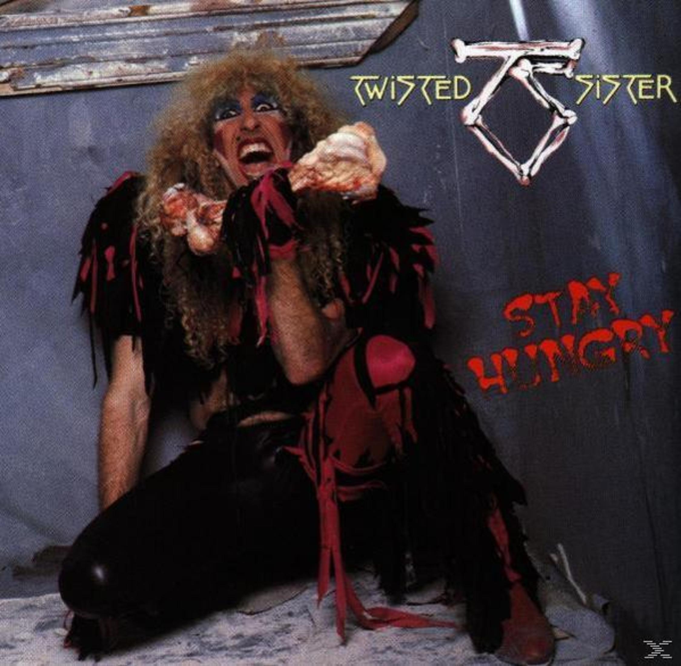 Copertina dell'album. Uomo con trucco e capelli ricci. Testo: Twisted Sister Stay Hungry.