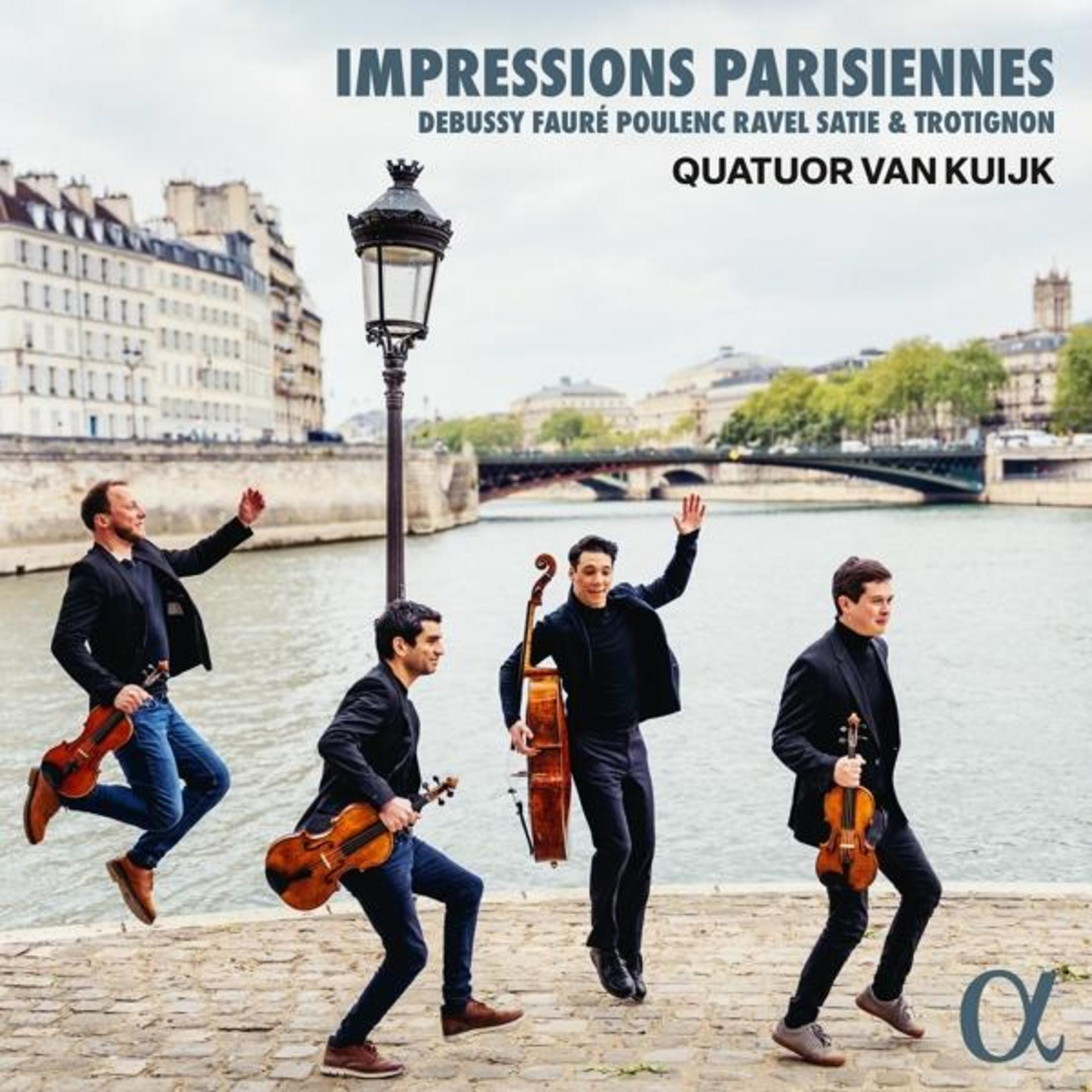 Copertina dell'album con quattro musicisti vicino a un fiume. Testo 'Impressions Parisiennes' e nomi dei compositori.