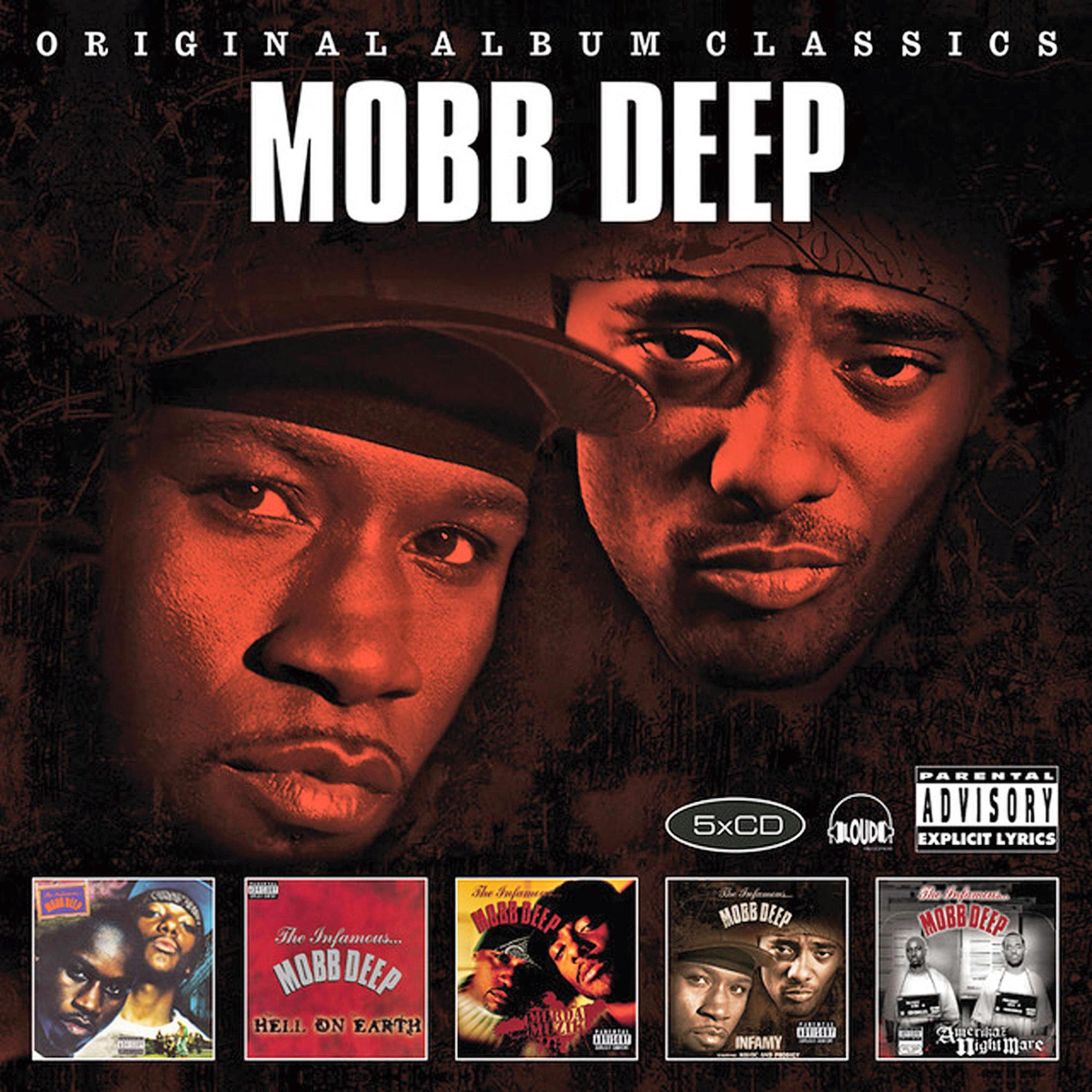 Copertina dell'album con 2 uomini. Titolo: 'Mobb Deep'. 5 mini copertine di album.
