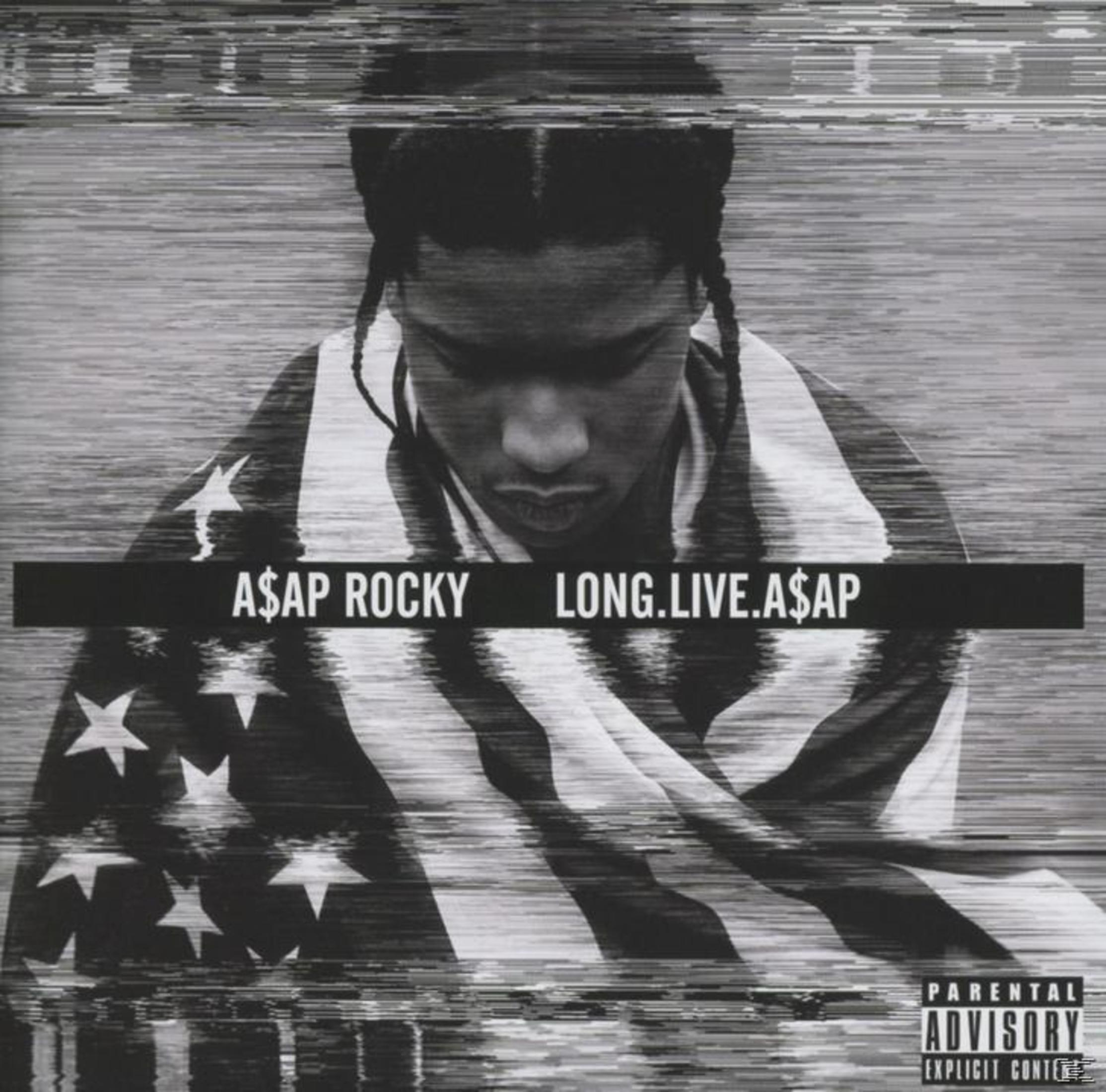 Copertina dell'album di A$AP Rocky. È avvolto in una bandiera americana. Il testo recita 'LONG.LIVE.A$AP'.