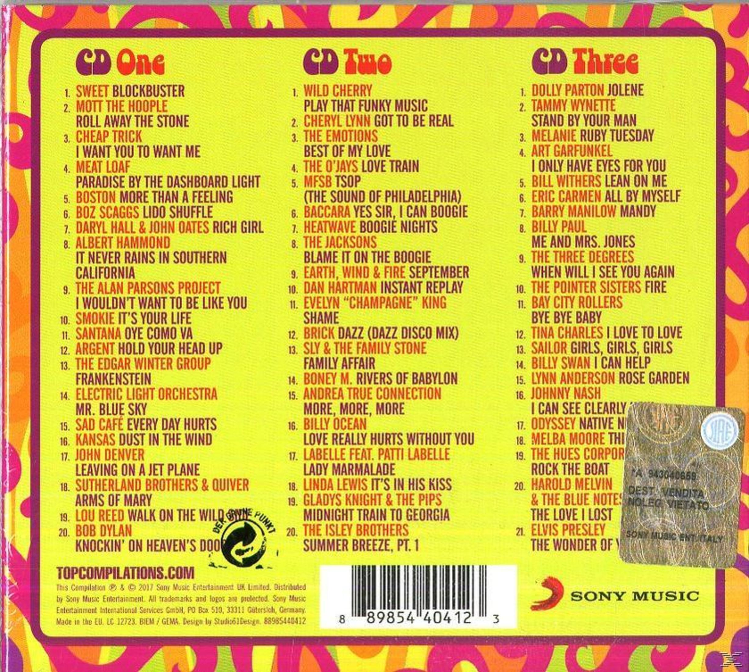 Okładka albumu z trzema płytami CD, listami utworów i tekstem o piosenkach.
