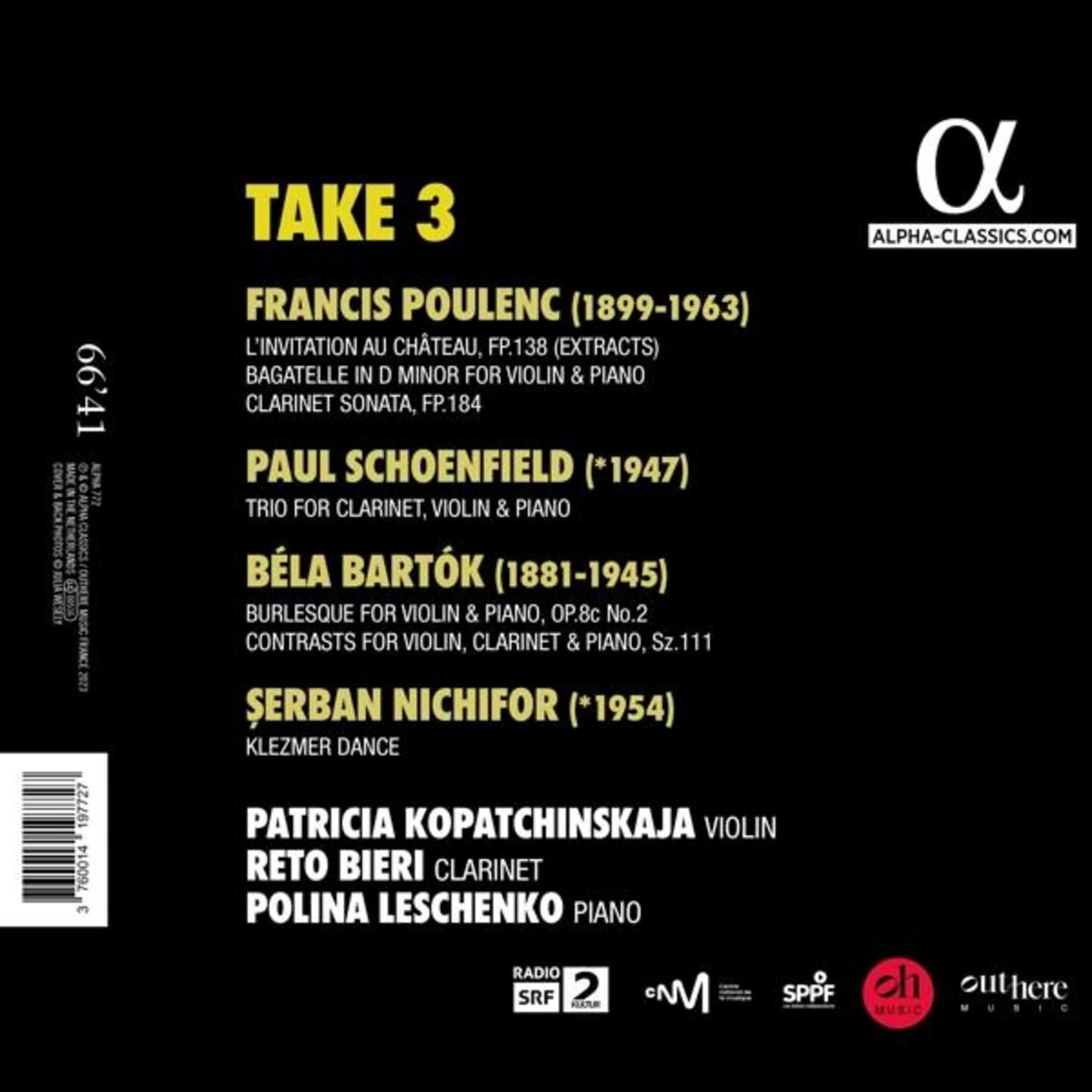 Copertina dell'album con testo e un elenco di canzoni, con una donna sulla copertina e il logo Alpha Classics.