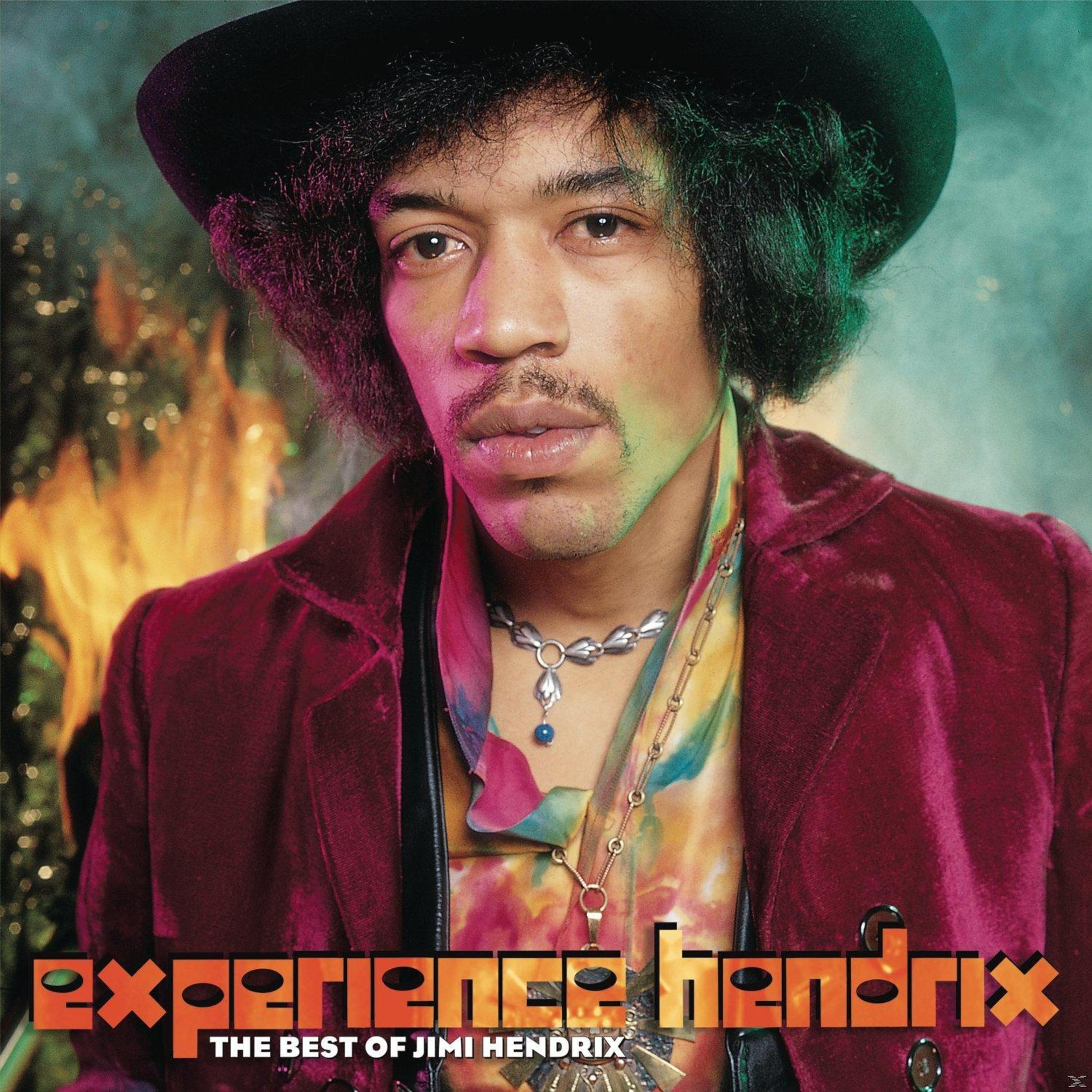 Copertina dell'album di Jimi Hendrix con lui in giacca rossa. Le parole 'experience hendrix' sono sulla copertina.