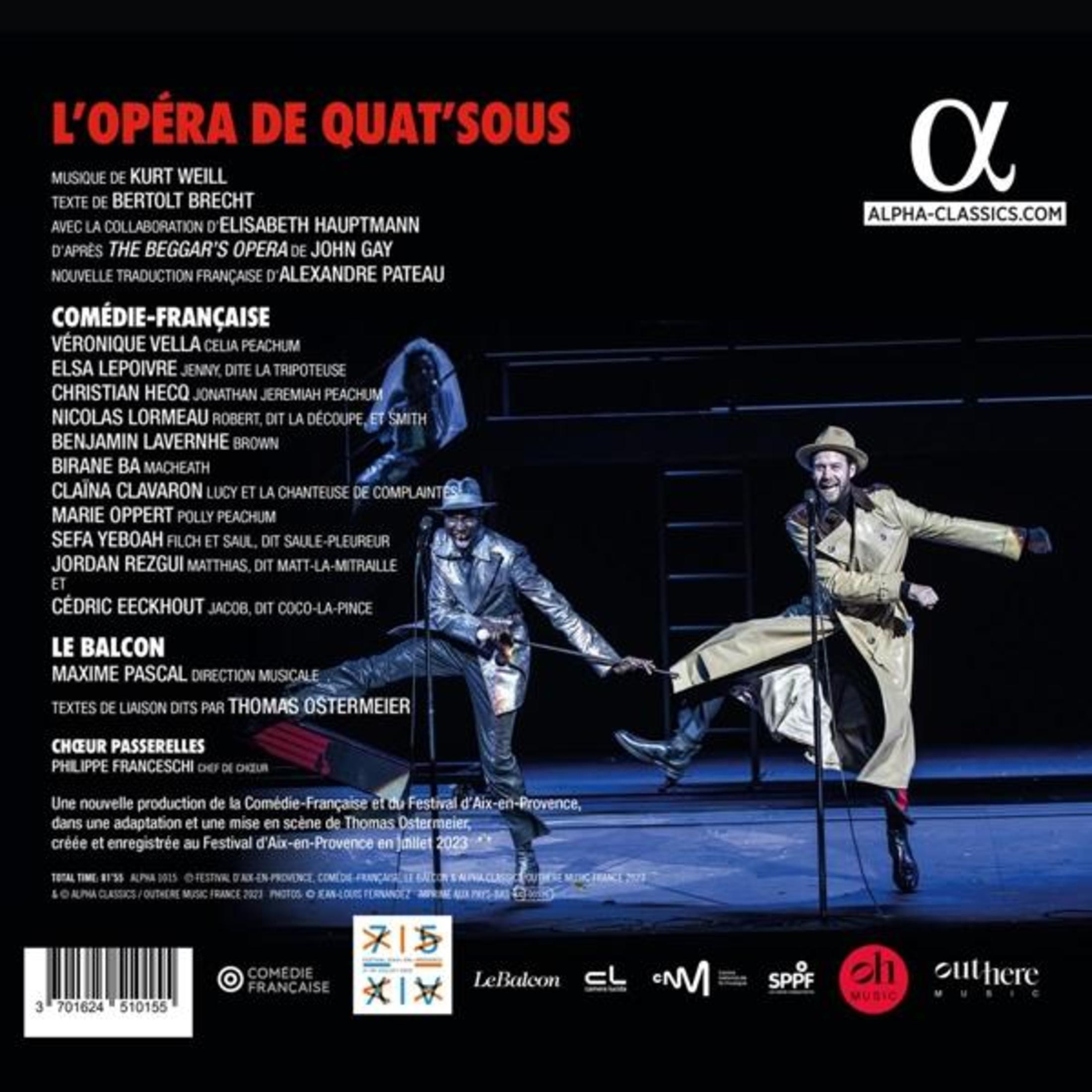 L'opéra de Quat'sous, copertina dell'album, uomini in costume, testo, scena teatrale.