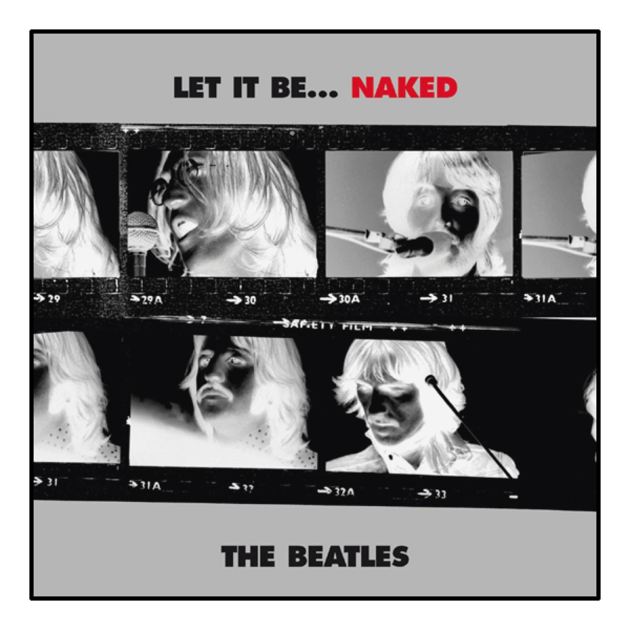 La copertina dell'album dei Beatles, una raccolta di strisce di pellicola in bianco e nero con volti.