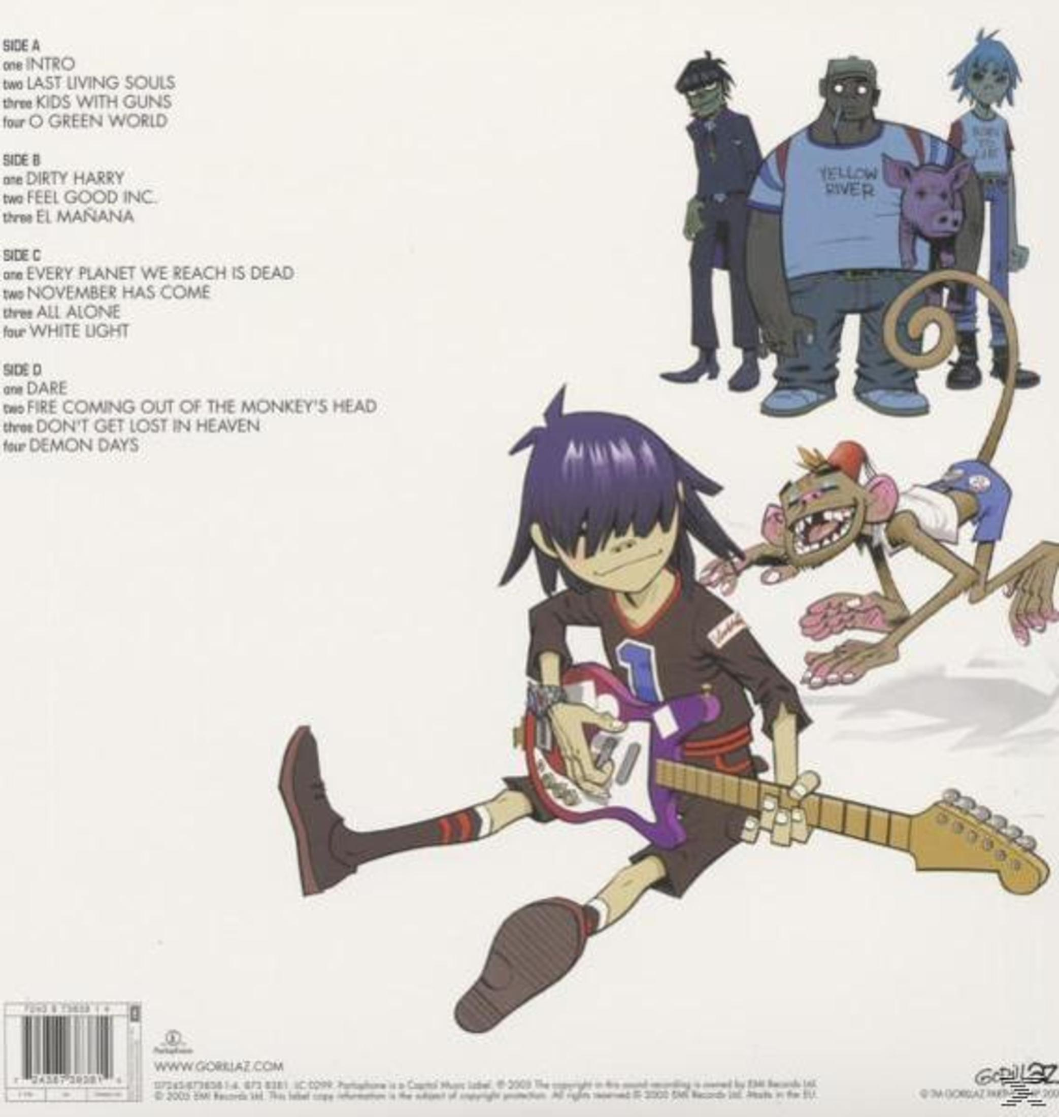 Copertina dell'album: Membri della band dei cartoni animati, una scimmia dei cartoni animati e una tracklist.