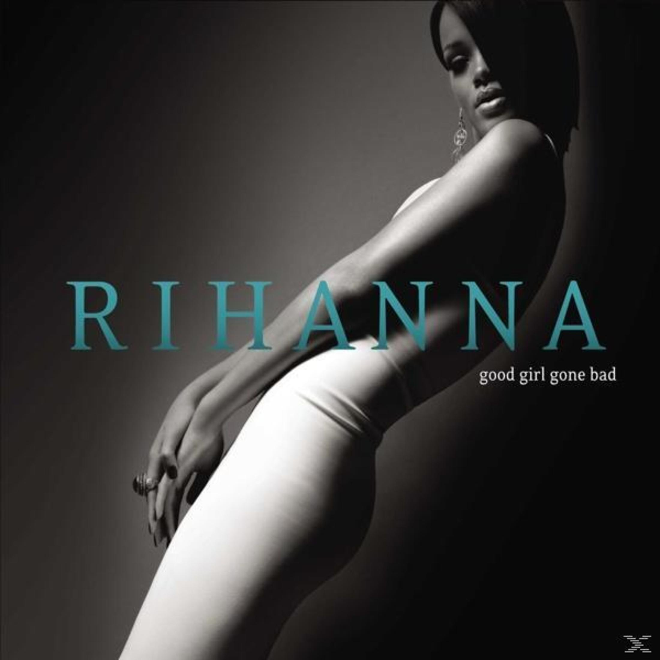 Copertina dell'album Rihanna in bianco e nero, con la parola Rihanna e il testo: good girl gone bad.