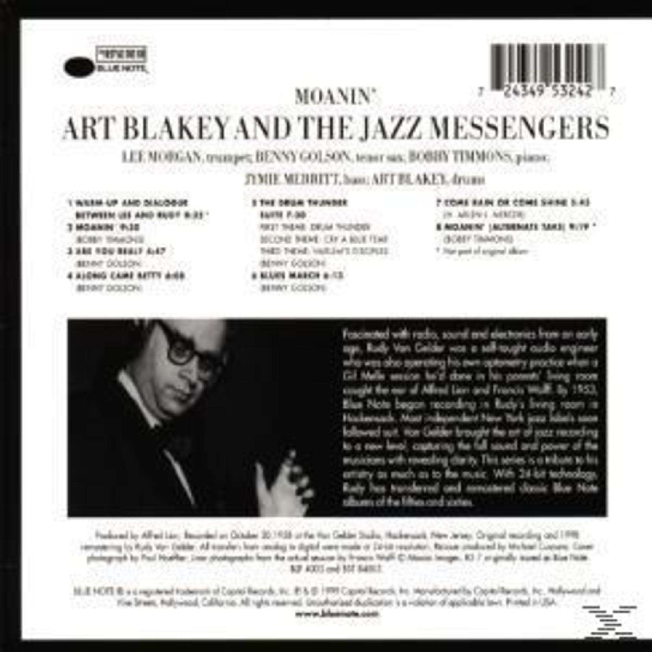 Retro copertina dell'album: Art Blakey, foto in bianco e nero. Tracklist, testo e crediti. Etichetta Blue Note.