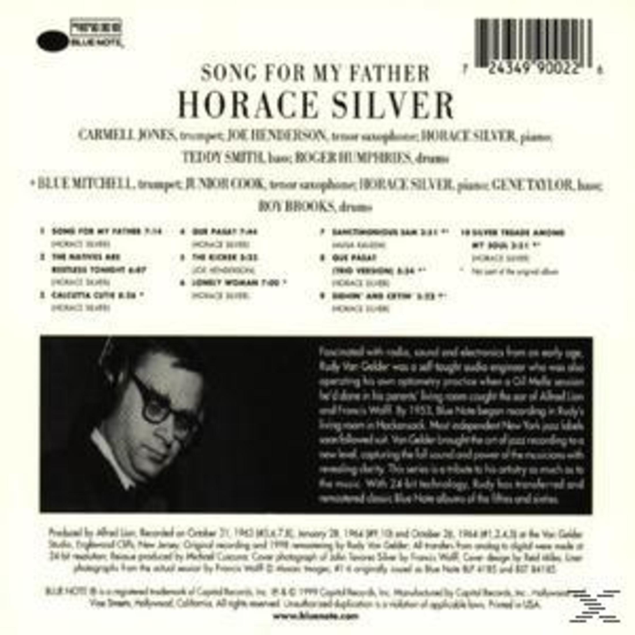 Copertina dell'album di Horace Silver: uomo con gli occhiali, lista tracce e testo con musicisti e dettagli.