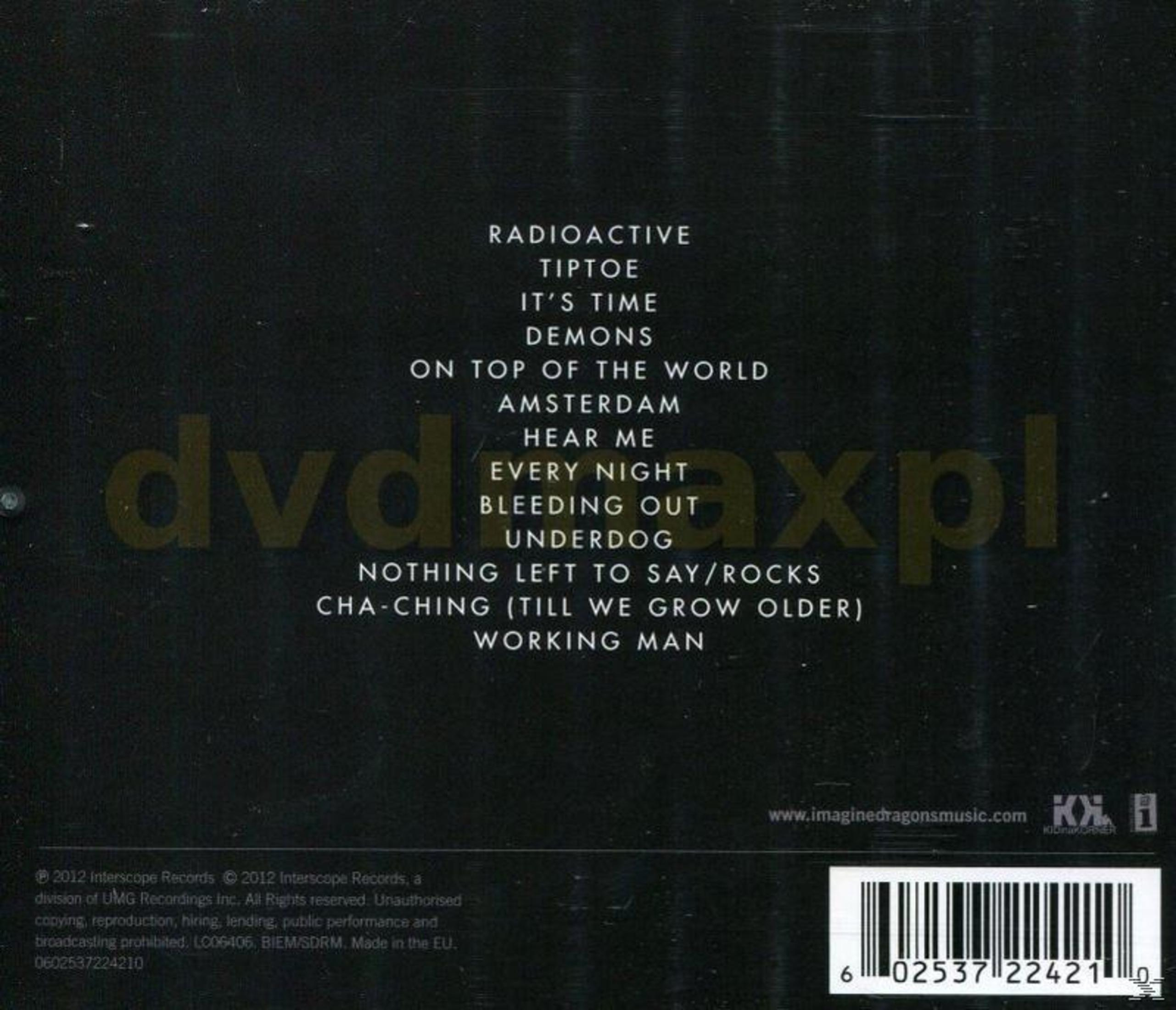 Retro di un album con titoli di canzoni in testo bianco su sfondo nero.