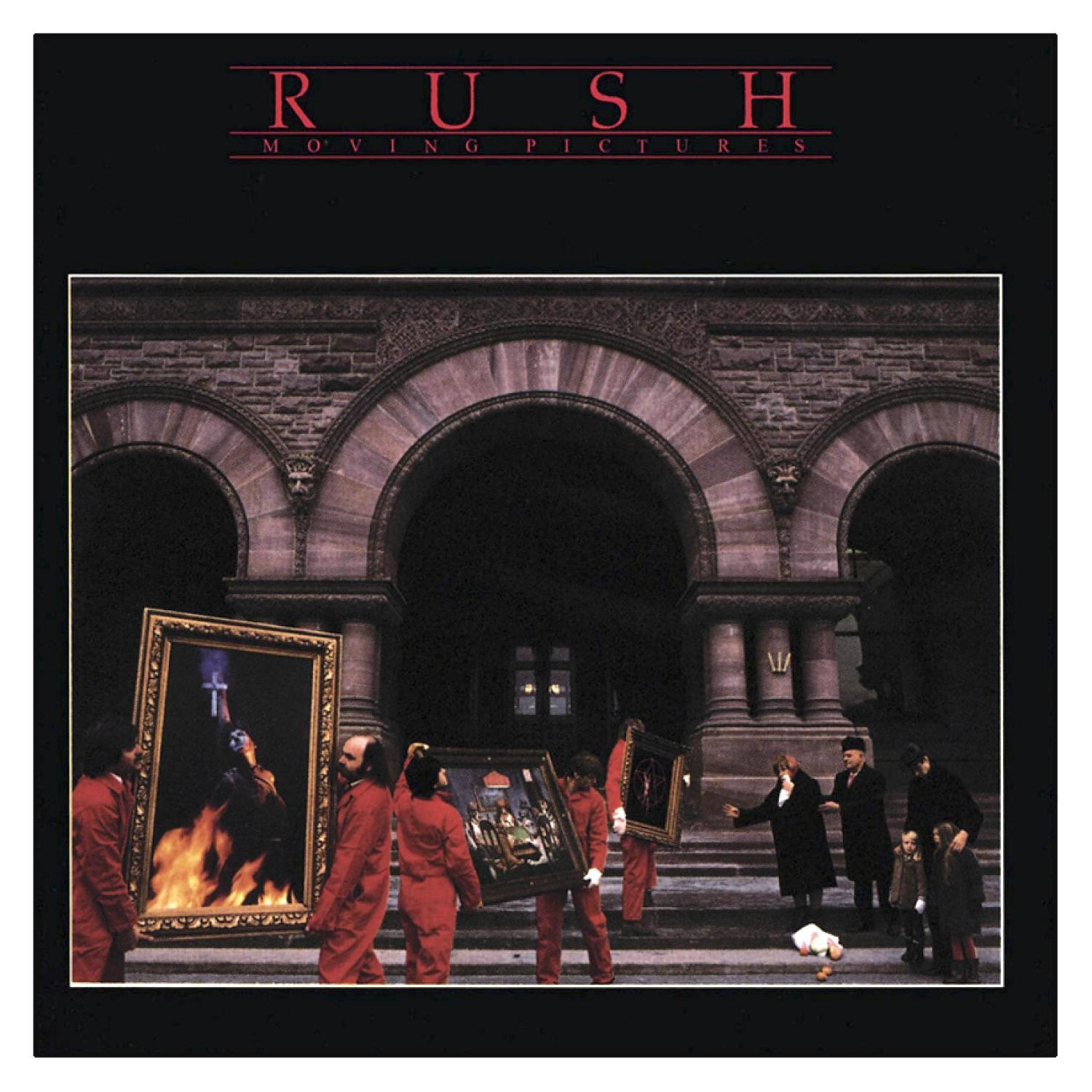 Copertina dell'album con un dipinto di persone che trasportano quadri in un edificio, della band Rush.