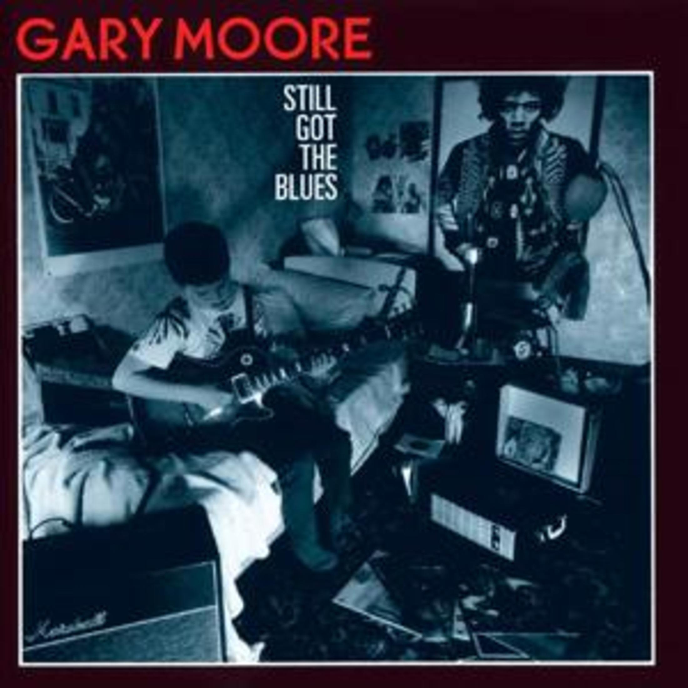 Albumhoes van Gary Moore, gitaarspelend in een kamer. Jimi Hendrix poster aan de muur.