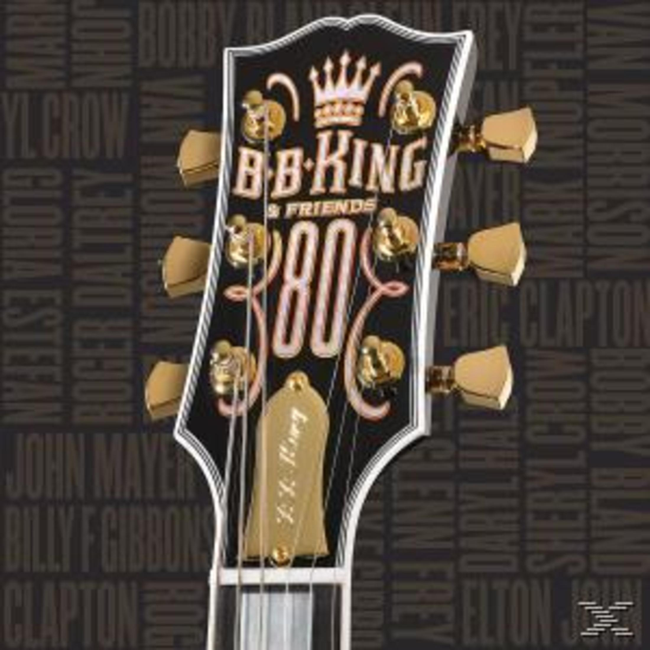 Gitaarkop, zwart met gouden stemknoppen en letters, leest B.B. King & Friends.