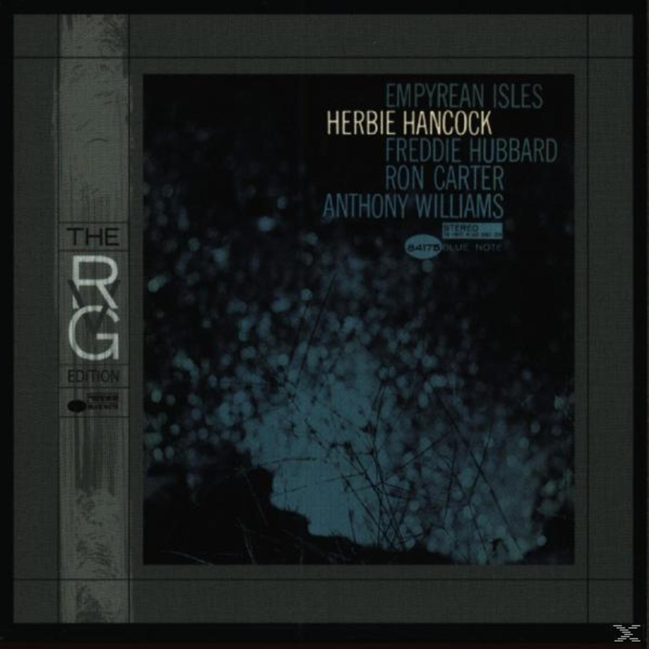Copertina album, sfondo nero, testo 'Herbie Hancock', arte astratta.