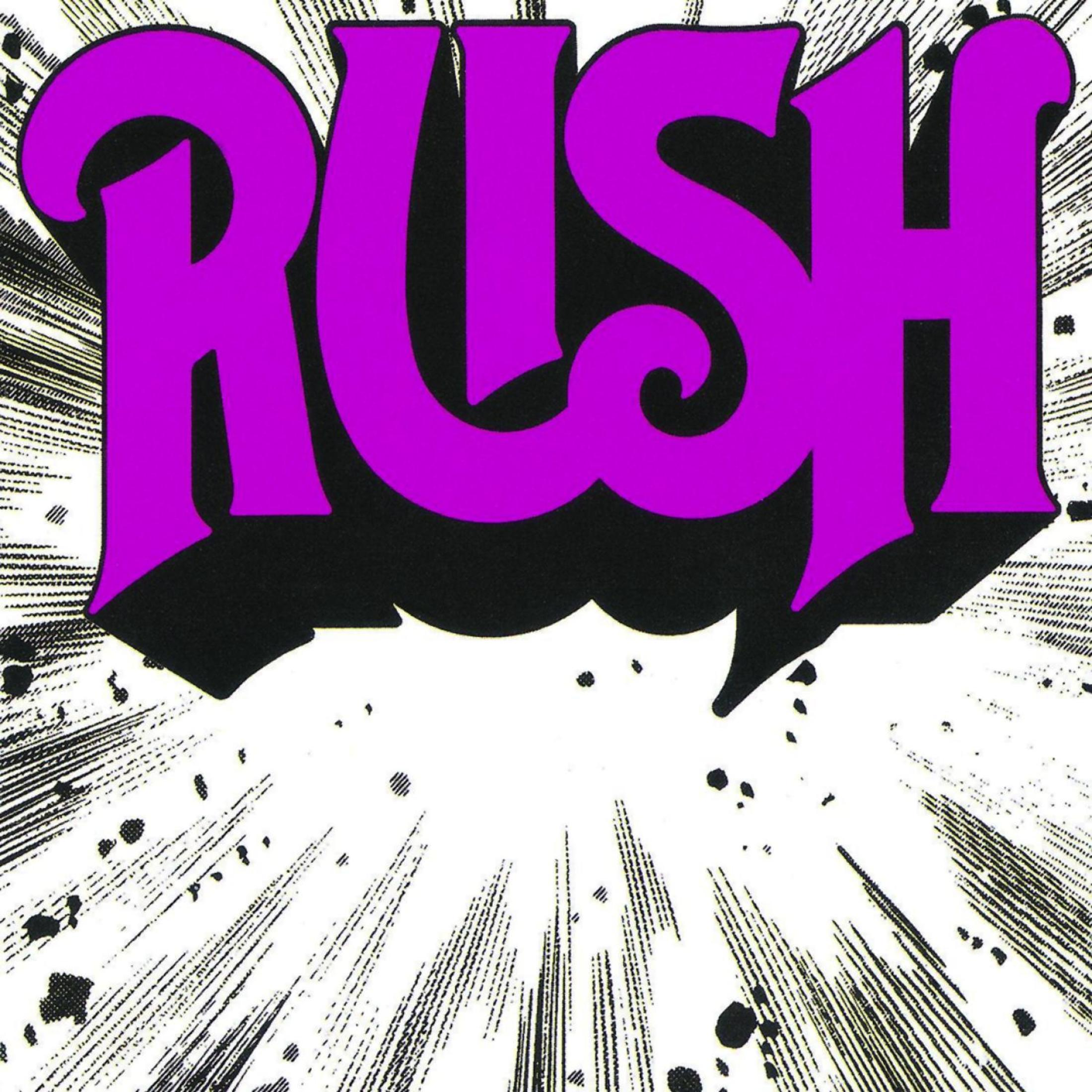 Copertina dell'album: Rush, in viola, su sfondo bianco e nero. Titolo dell'album: Rush.
