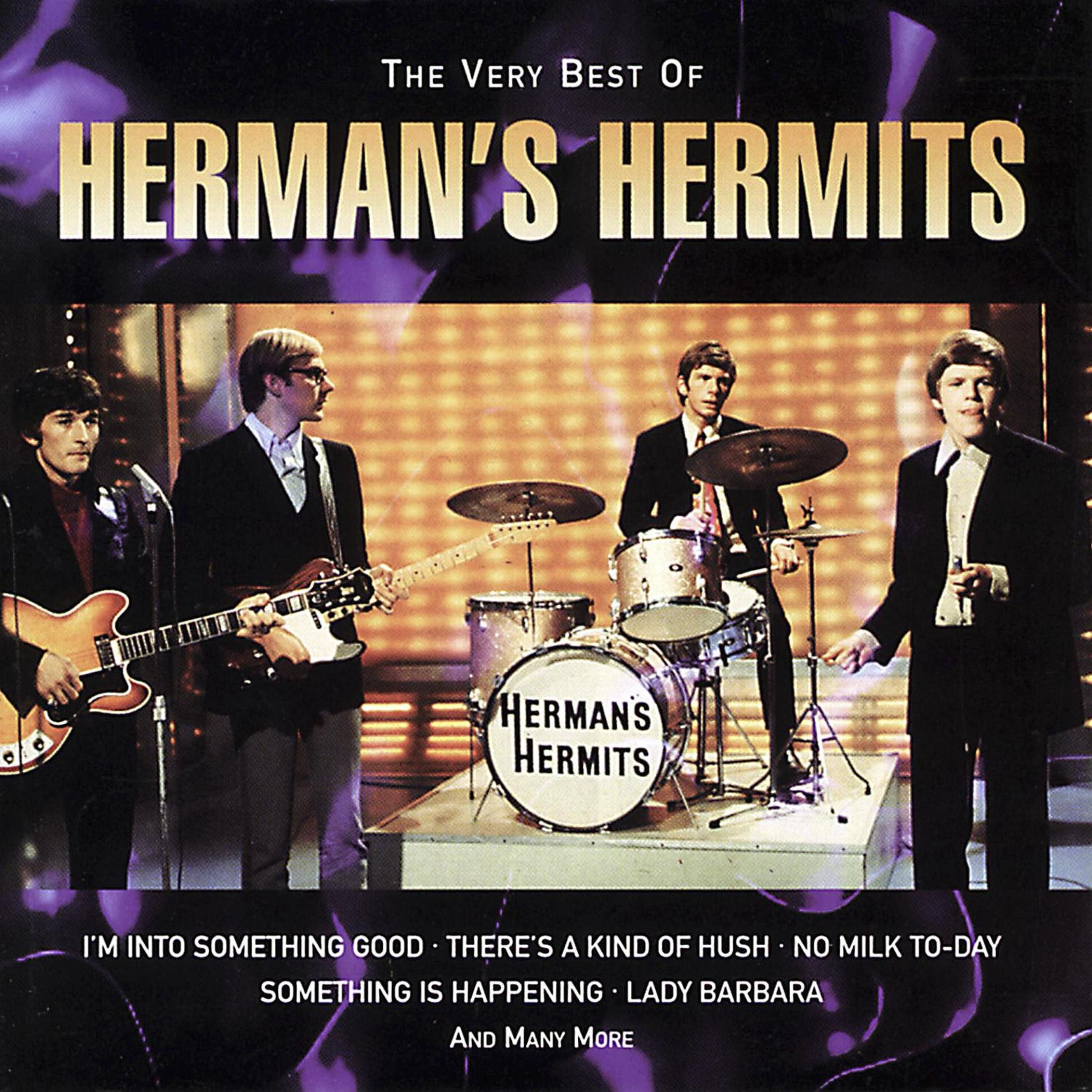 Vier mannen in pak op het podium. De cover leest "The Very Best of Herman's Hermits" met songtitels.