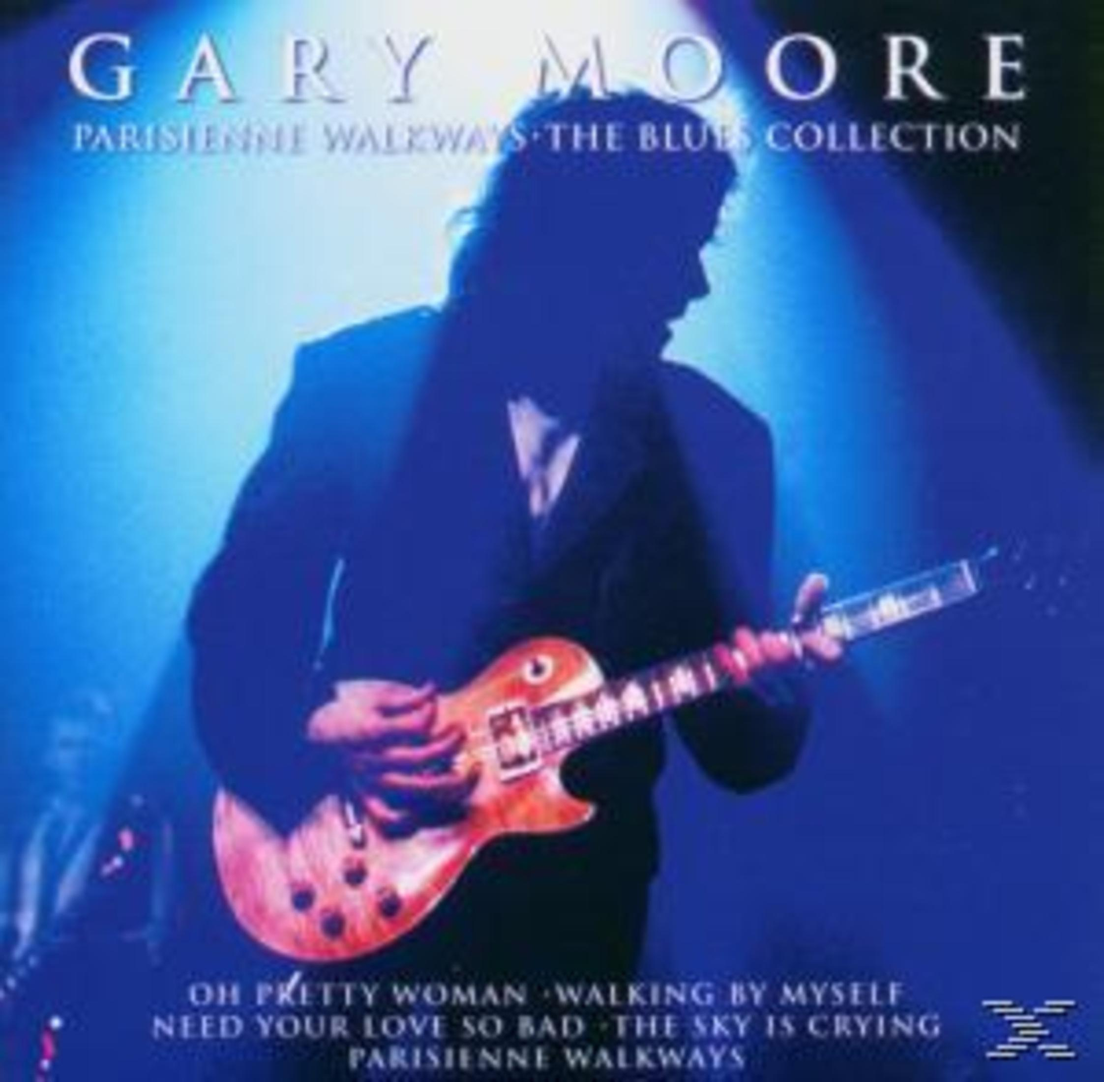 Copertina dell'album: Gary Moore, che suona la chitarra. Sfondo blu, titolo dell'album: Parisienne Walkways.