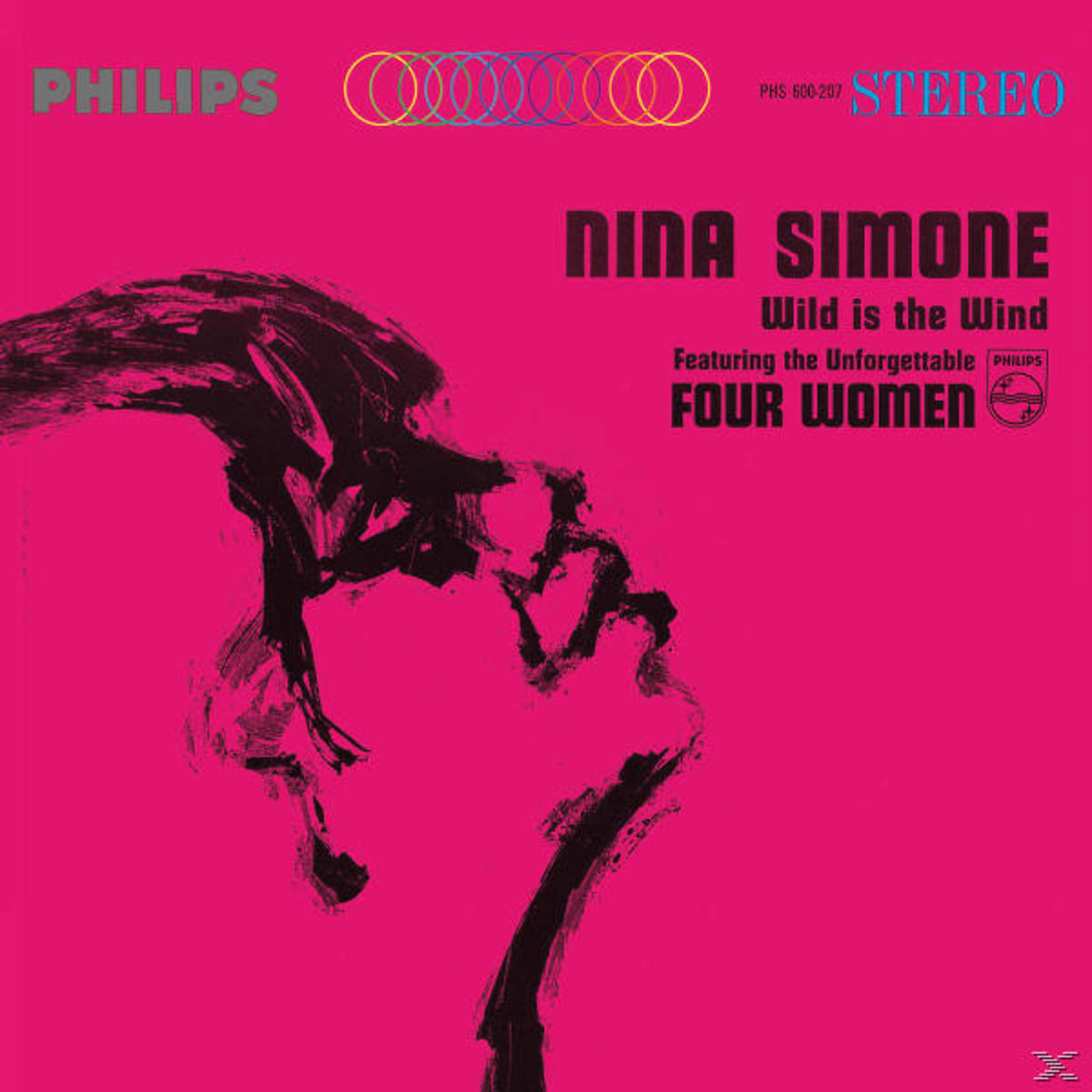 Copertina dell'album di Nina Simone 'Wild is the Wind'. Silhouette di donna su sfondo rosa.