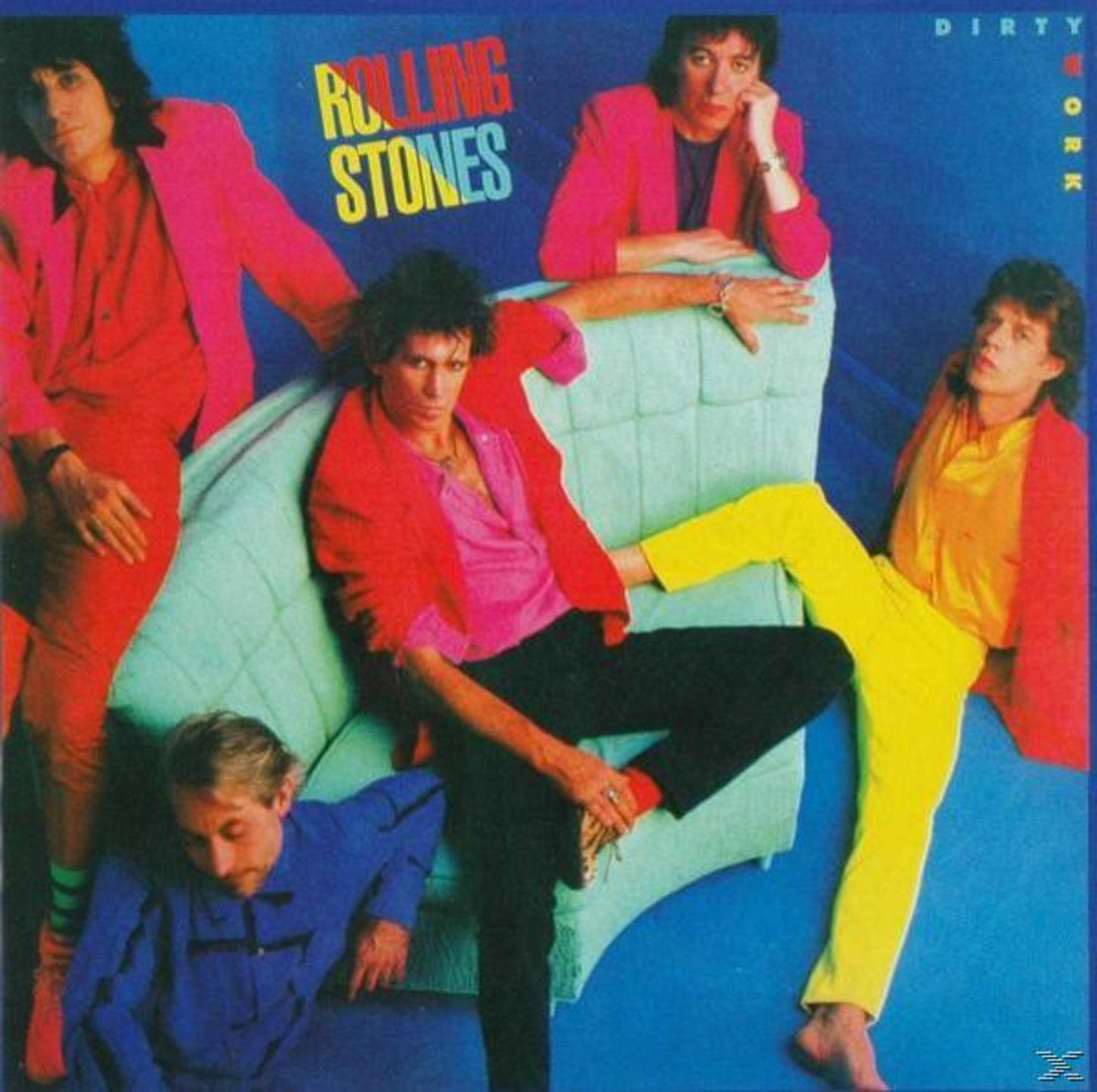 Copertina dell'album dei Rolling Stones. Membri della band in abiti colorati, in piedi e seduti.