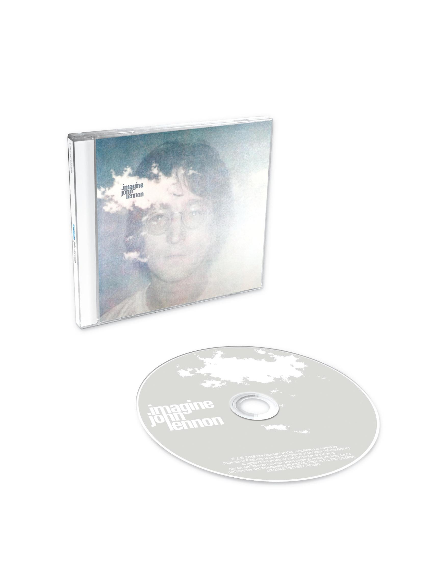 Custodia del CD con immagine di John Lennon, titolo dell'album 'Imagine' sul CD.