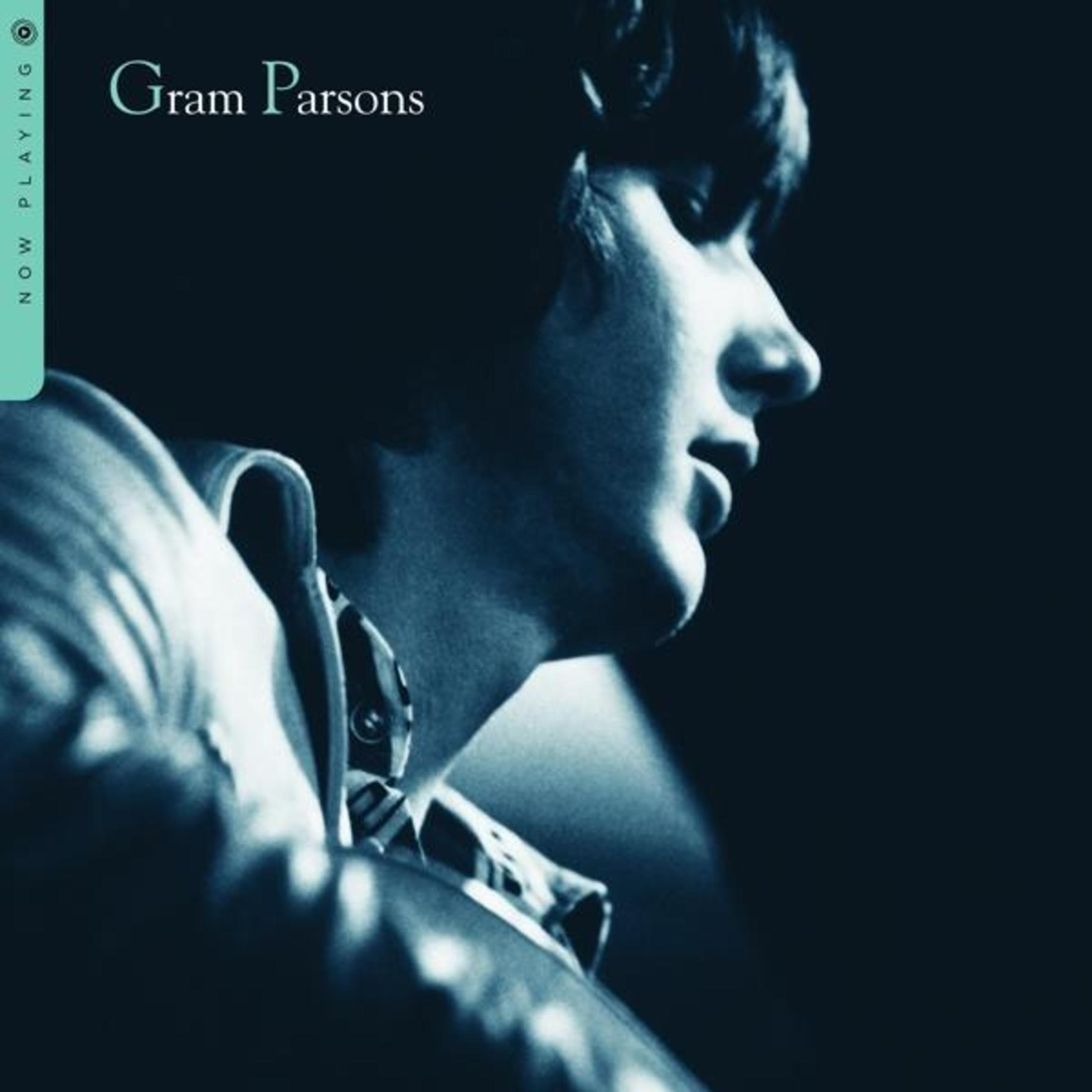 Copertina dell'album. Profilo laterale di un uomo con i capelli scuri, il testo dice 'Gram Parsons'.