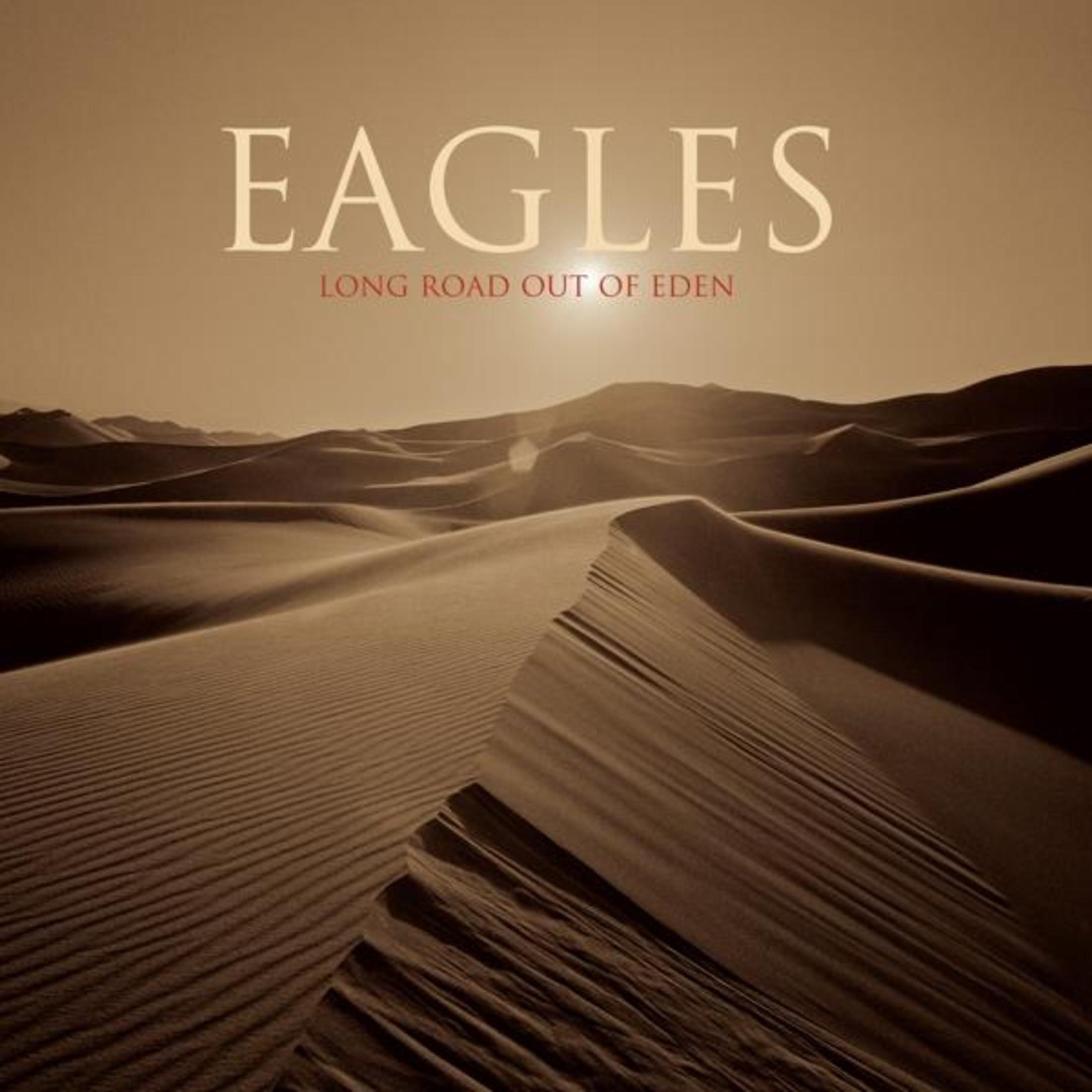 Copertina dell'album Eagles. Dune di sabbia con luce solare e cielo luminoso, tono seppia.