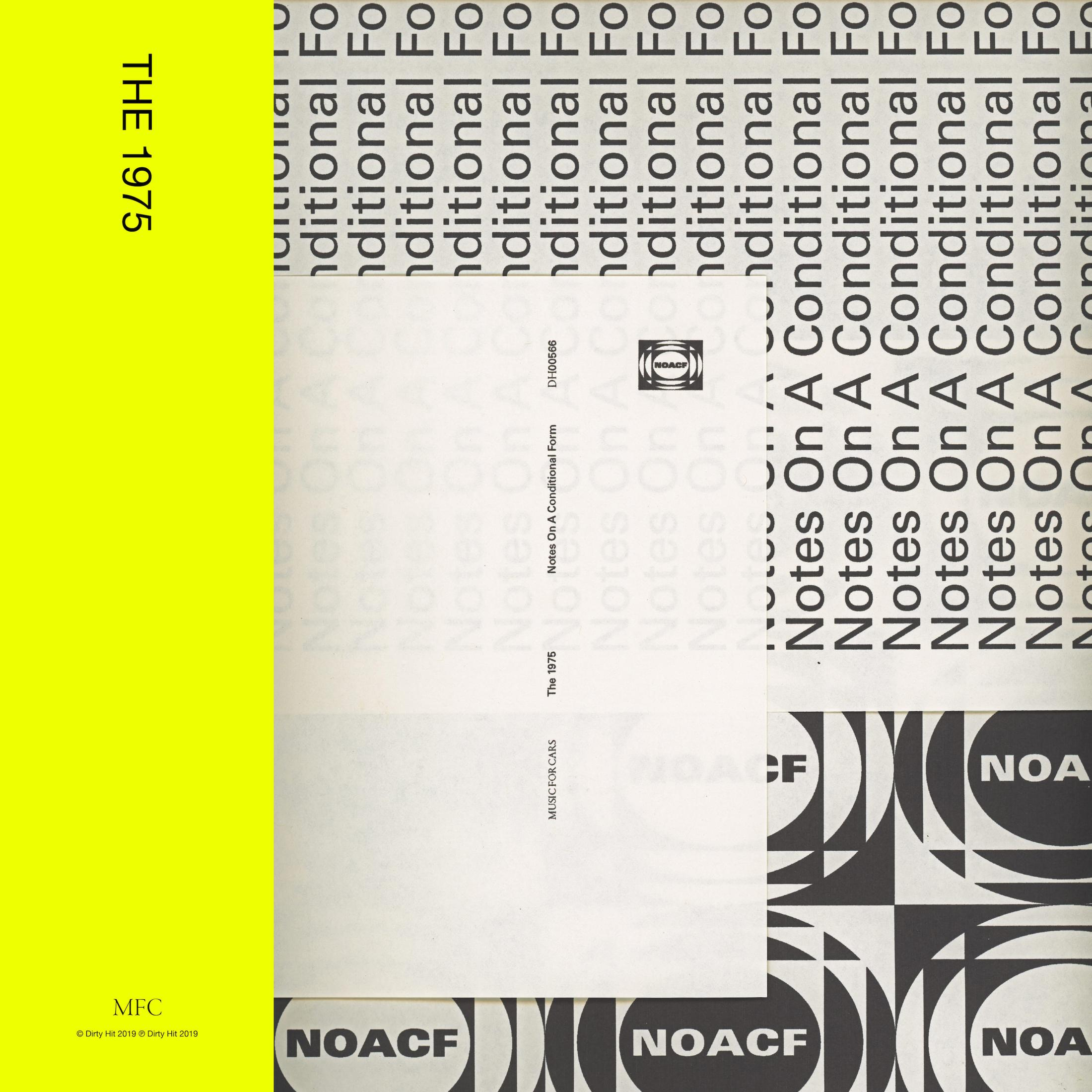 Albumhoes met tekst en geometrische vormen. De bandnaam The 1975 is zichtbaar.
