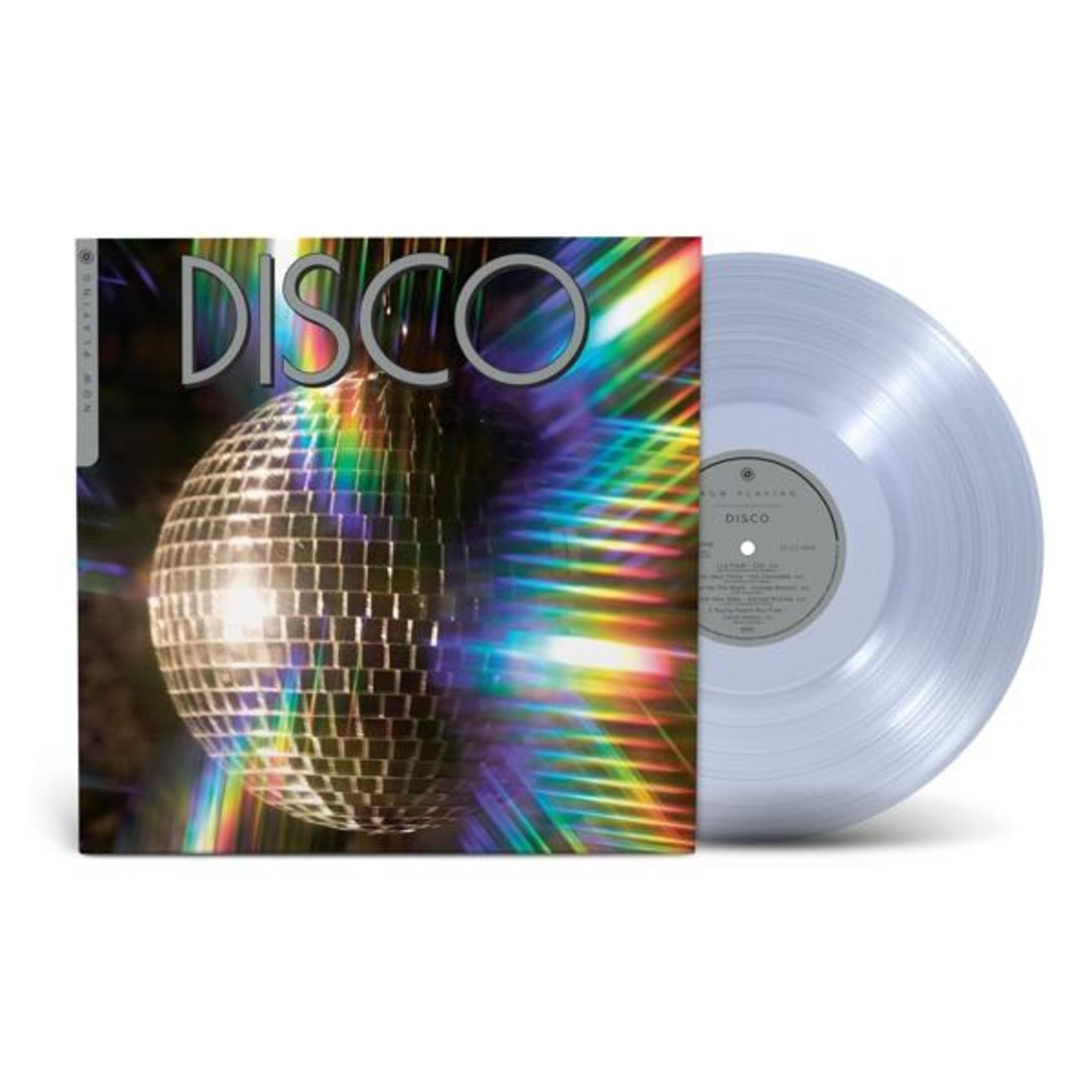 Copertina dell'album: Sfera da discoteca argentata con il nome dell'album "Disco". L'album è un disco in vinile trasparente.