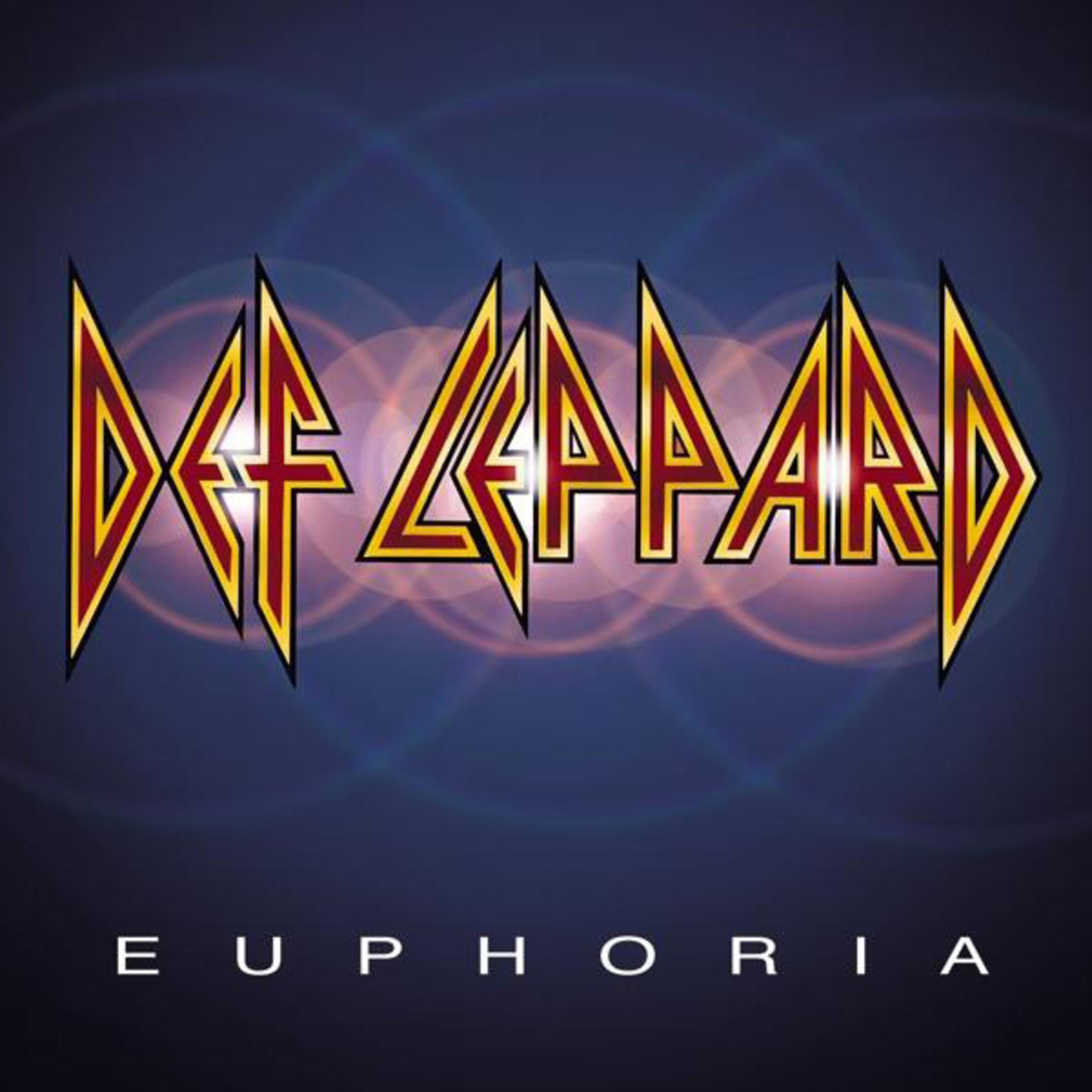 Copertina dell'album Def Leppard: logo della band in oro e rosso, su sfondo blu, con la parola 'EUPHORIA'.