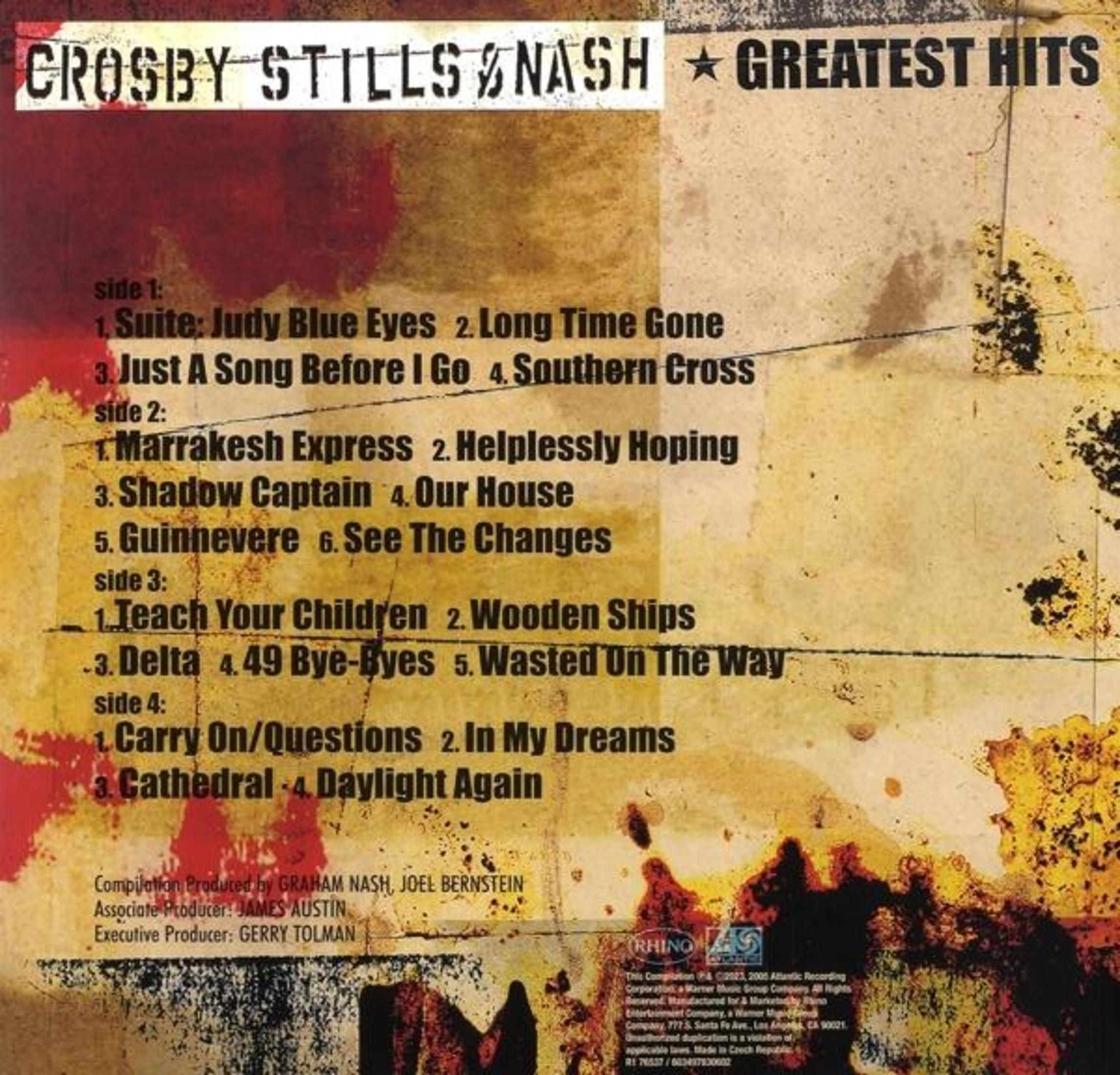 Portada del álbum. Crosby, Stills & Nash, "Greatest Hits". Portada del álbum con lista de canciones.
